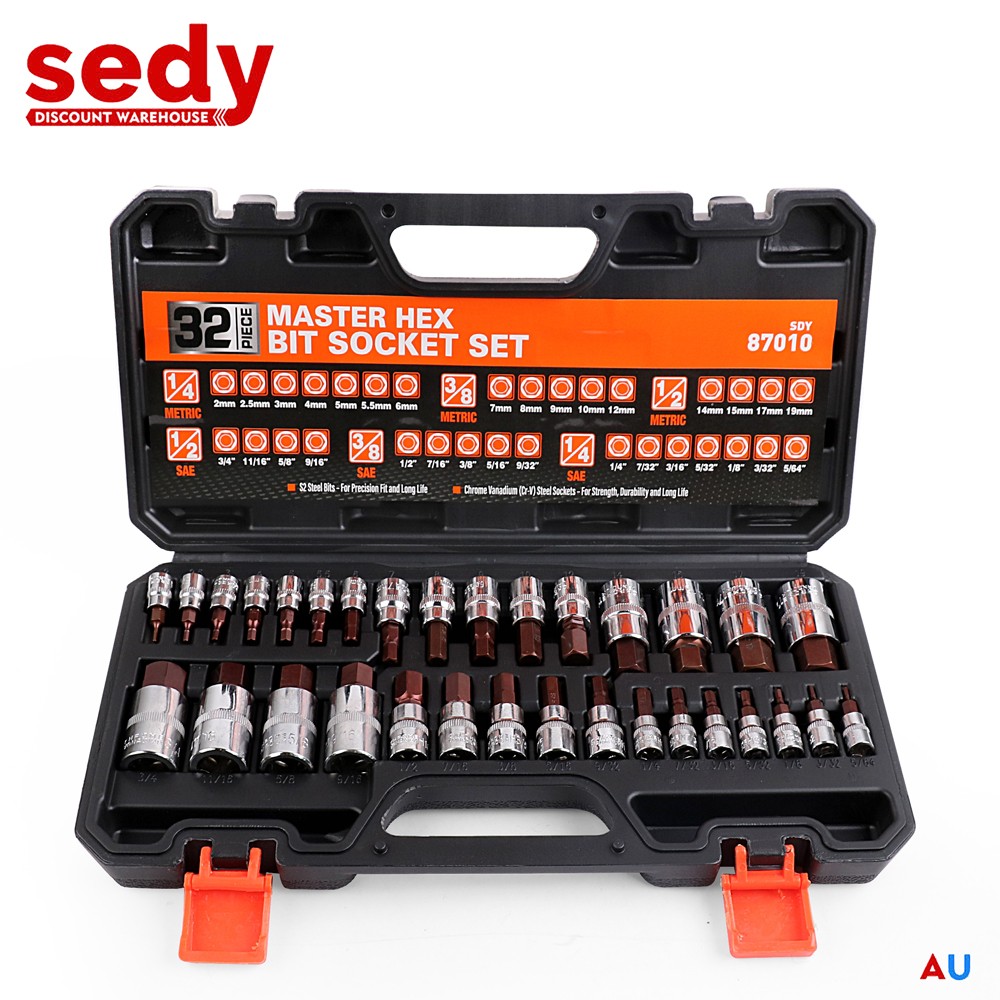 32PC Hex Bit Socket Set Allen Head High Torque Strengthened SAE Metric S2 Steel