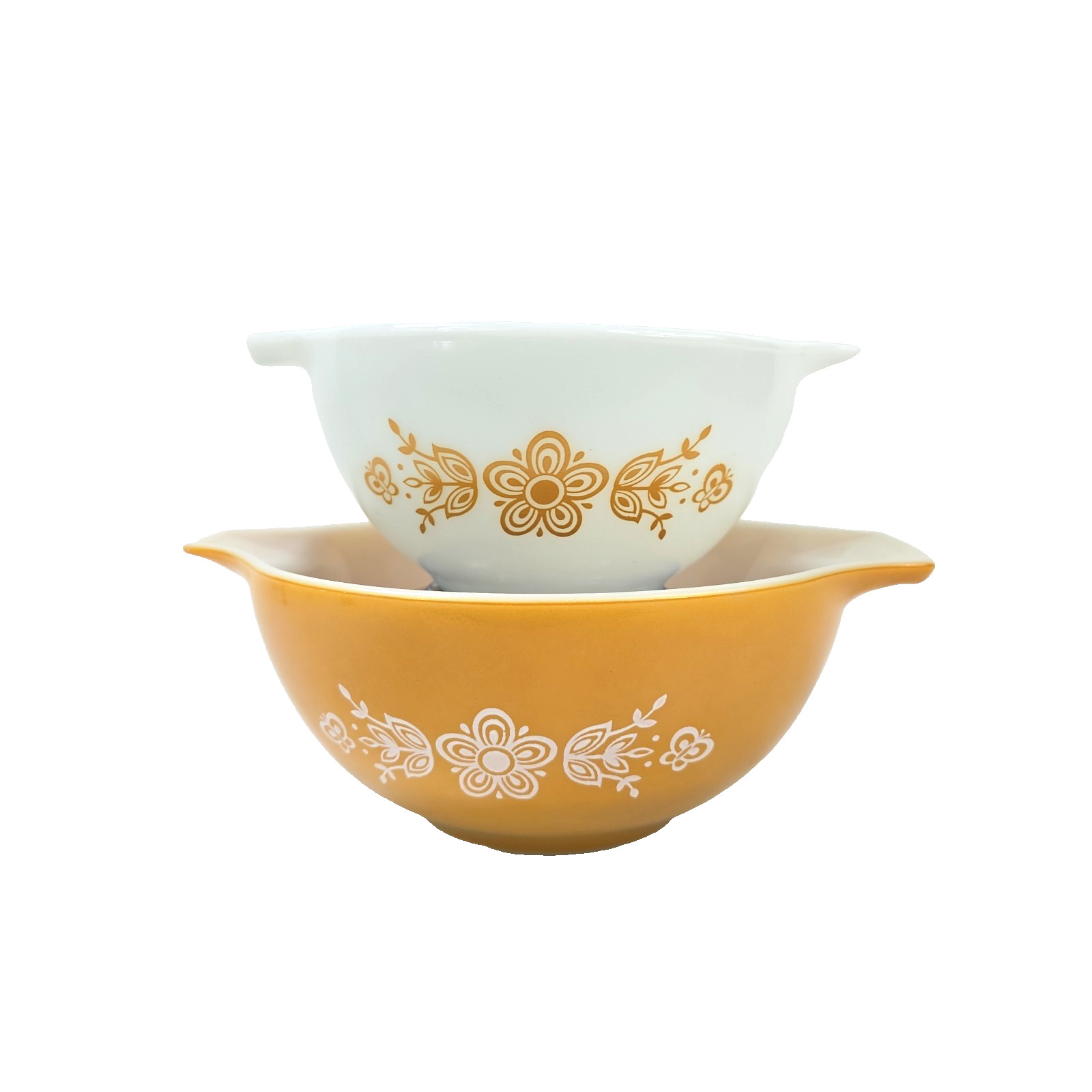 Vtg Pyrex Butterfly Gold Cinderella Mixing Bowls 441 & 442 Set of 2 Nice