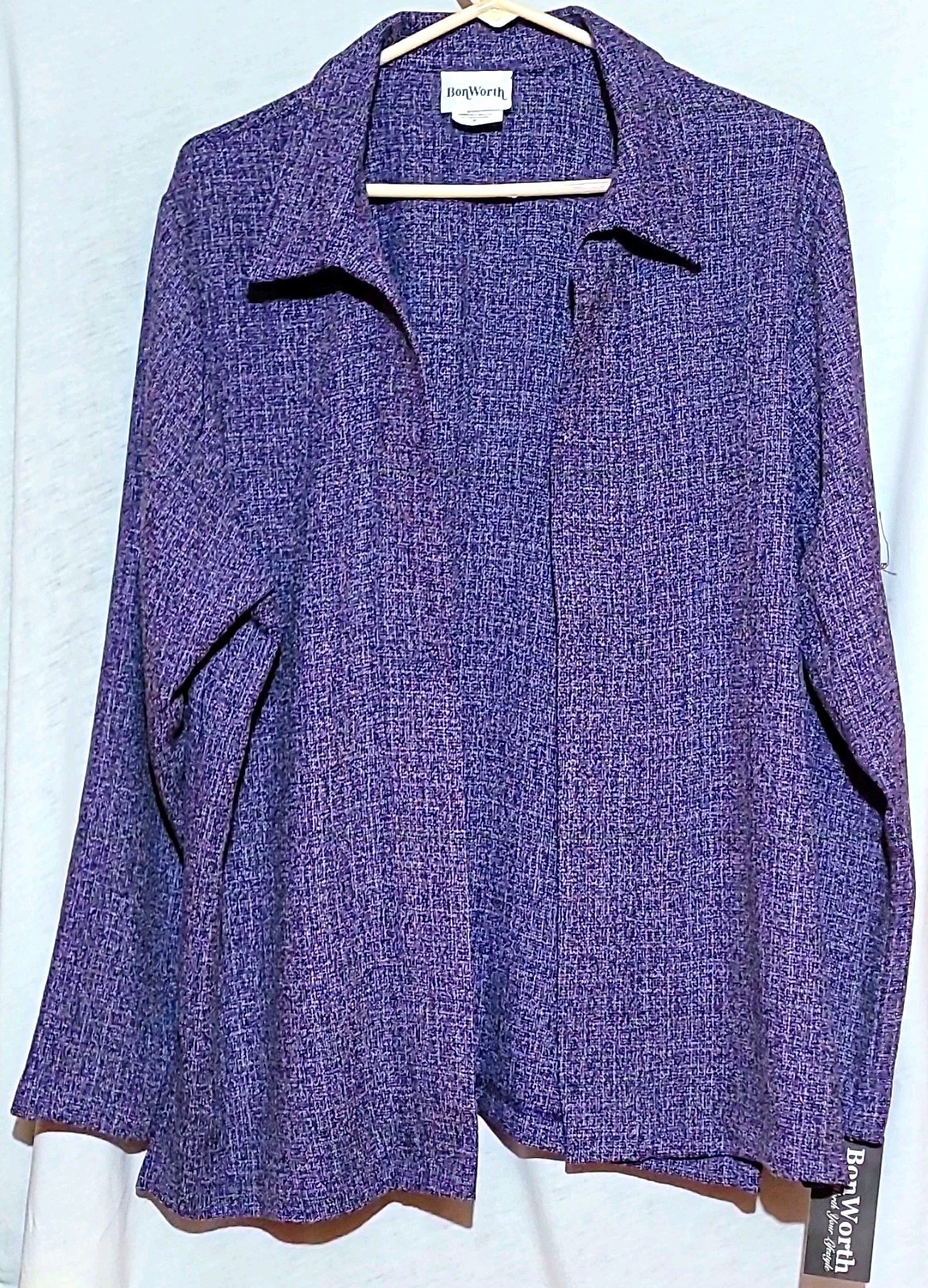 Vtg 90s BonWorth Purple Marled Jacket M Open Front Textured Grandmacore Blazer