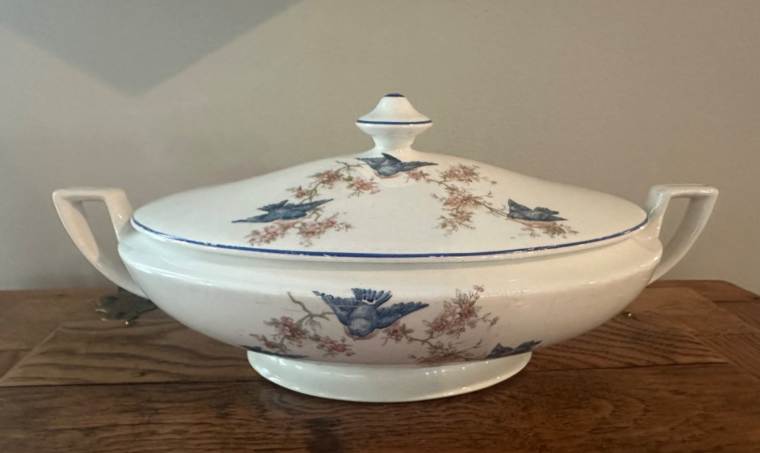 Antique Vintage Bluebird Blue Bird Covered Casserole, Cleveland China Antique Vintage Bluebird Blue Bird Covered Casserole, Cleveland China