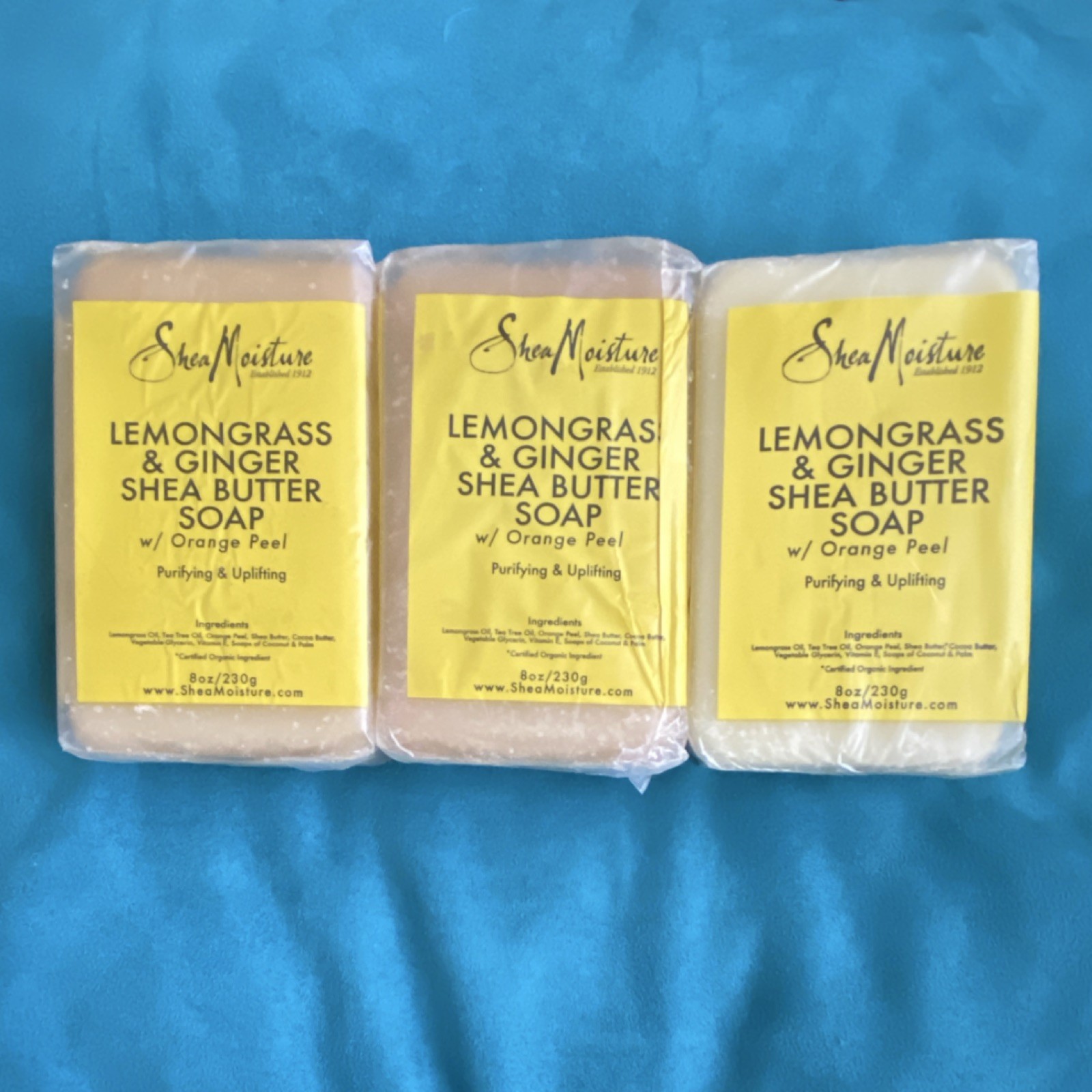 SheaMoisture Lemongrass Ginger Shea Butter Soap Orange Peel 3 Pack 8oz Purifying