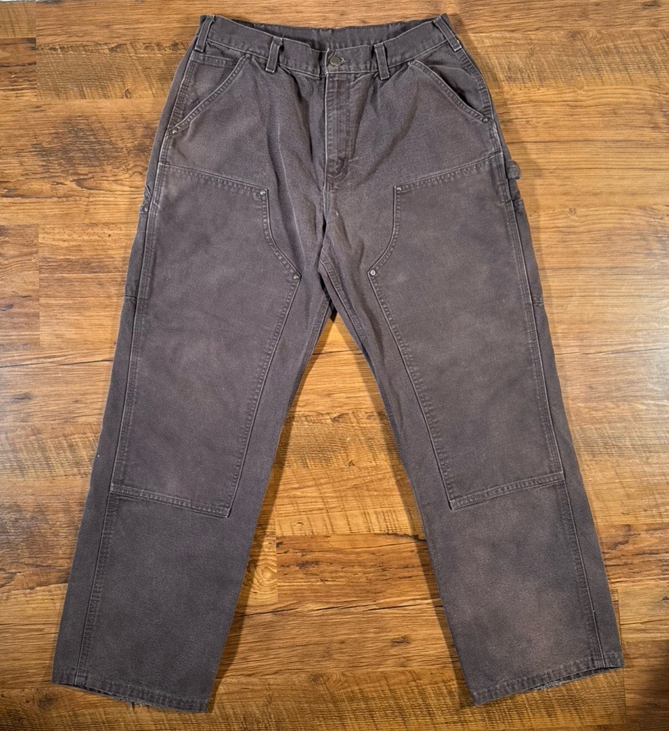 Carhartt B136 DKB Double Knee Work Pants Mens 34x30 Dark Brown Faded Distressed