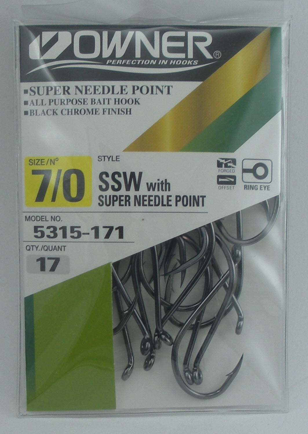 Owner 5315-171 SSW All Purpose Hook Needle Point Rev Bend UpEye Blk Sz 7/0 17Ct