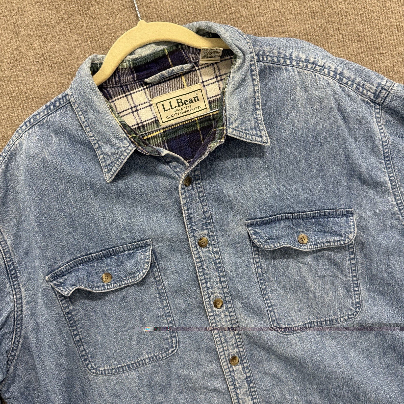 Vintage LL Bean Flannel Lined Shirt Jacket Men’s XL Denim Shacket