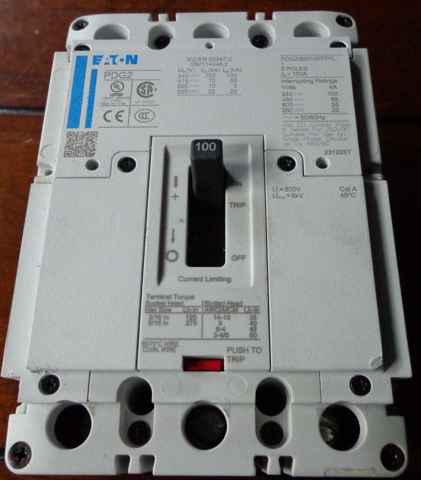 EATON PDG23M0100TFFL Circuit Breaker 100A 3P, GREAT EATON PDG23M0100TFFL Circuit Breaker 100A 3P, GREAT