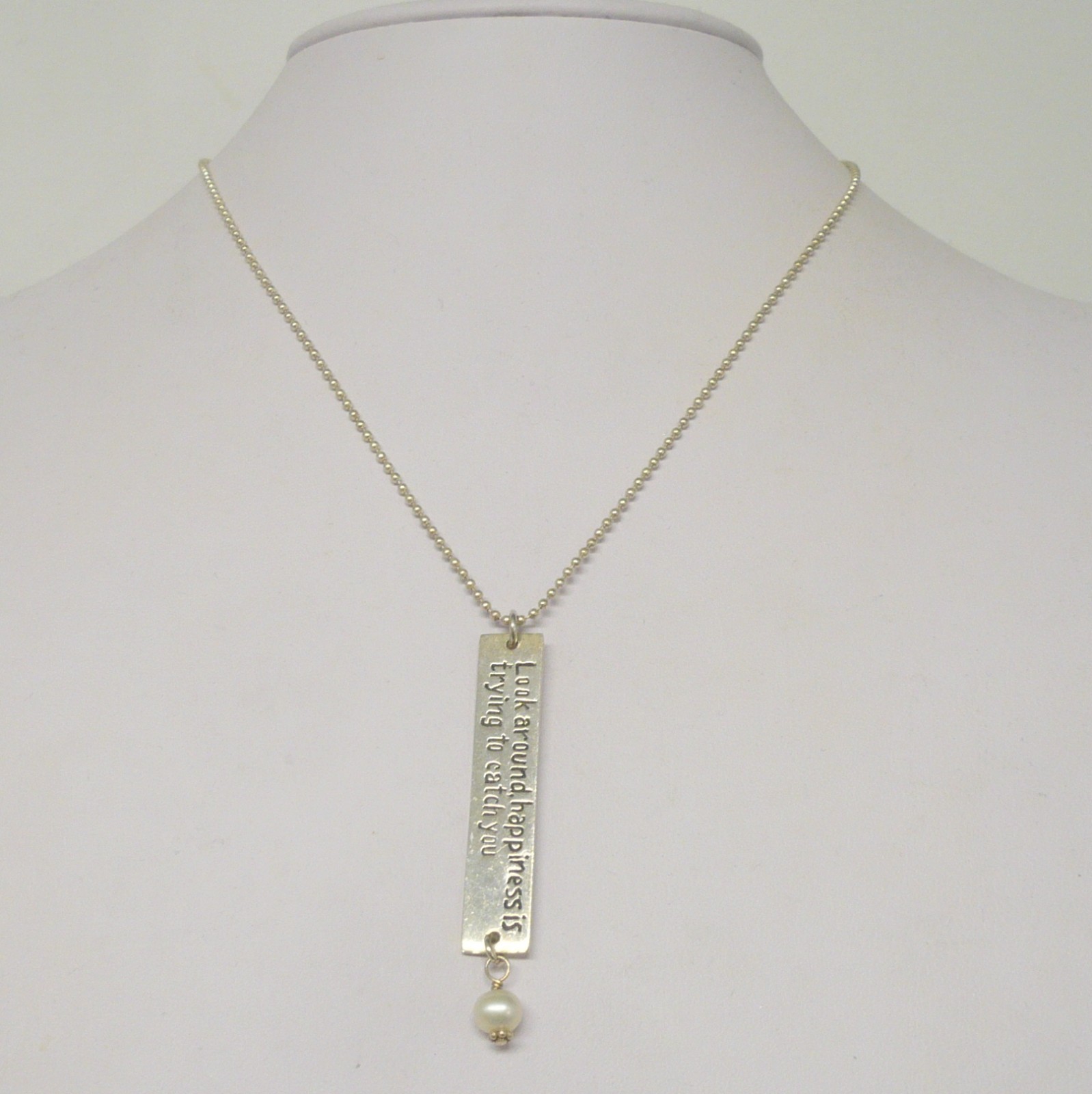 Estate Signed Jessica Elliott Sterling Pearl Pendant Necklace, Message WOW