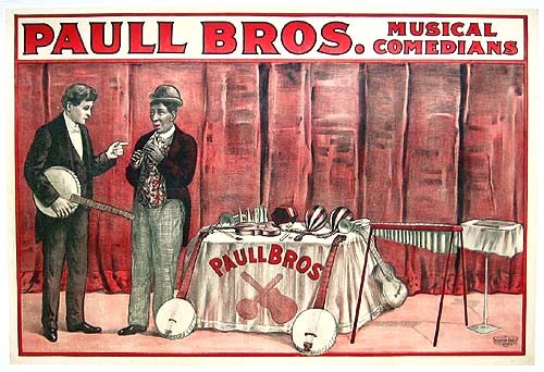 Original c.1910 American Poster Paull Bros. Banjo, Black Minstrels Original c.1910 American Poster Paull Bros. Banjo, Black Minstrels