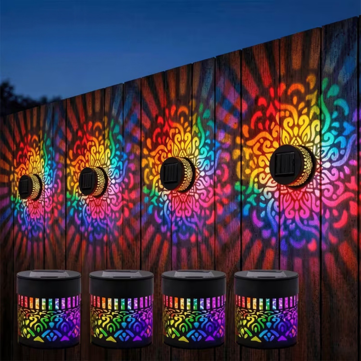 2/4 Pack Solar Mandala Wall Light, Outdoor Garden Fence Projector Lamp Decor