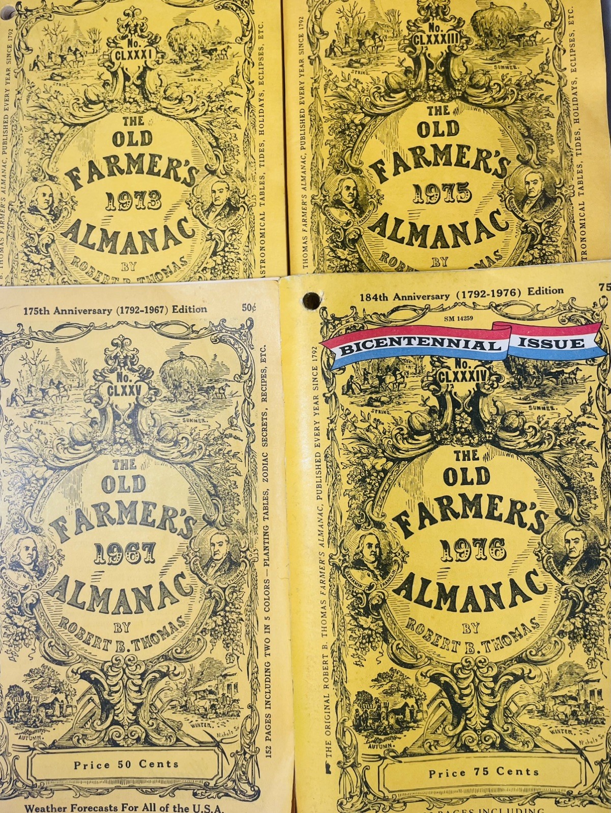 4 Vintage Lot 1867-1876 Old Farmer\'s Almanack Including the BICENTENNIAL ISSUE
