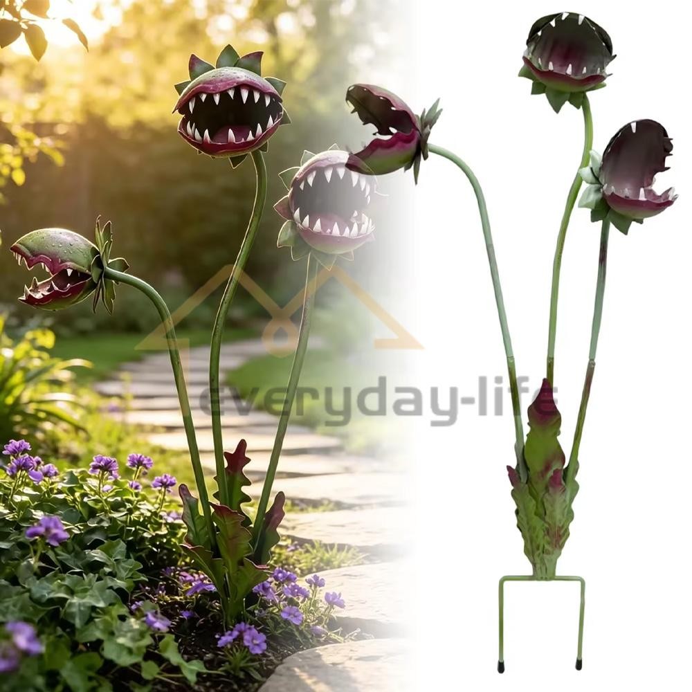 Venus Flytrap Garden Art Metal Carnivorous Plant Stake Patio Yard Decor Outdoor