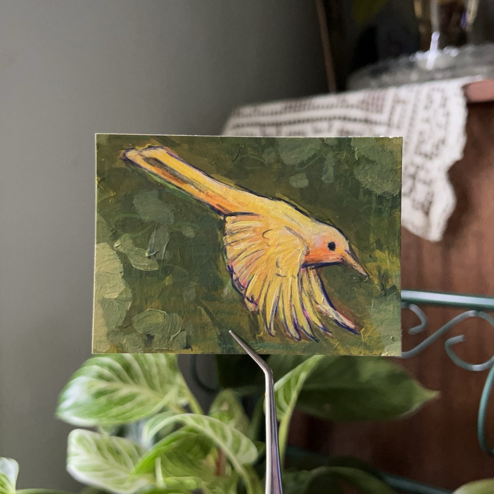 ACEO ATC original art female summer tanager bird acrylic chappellprints