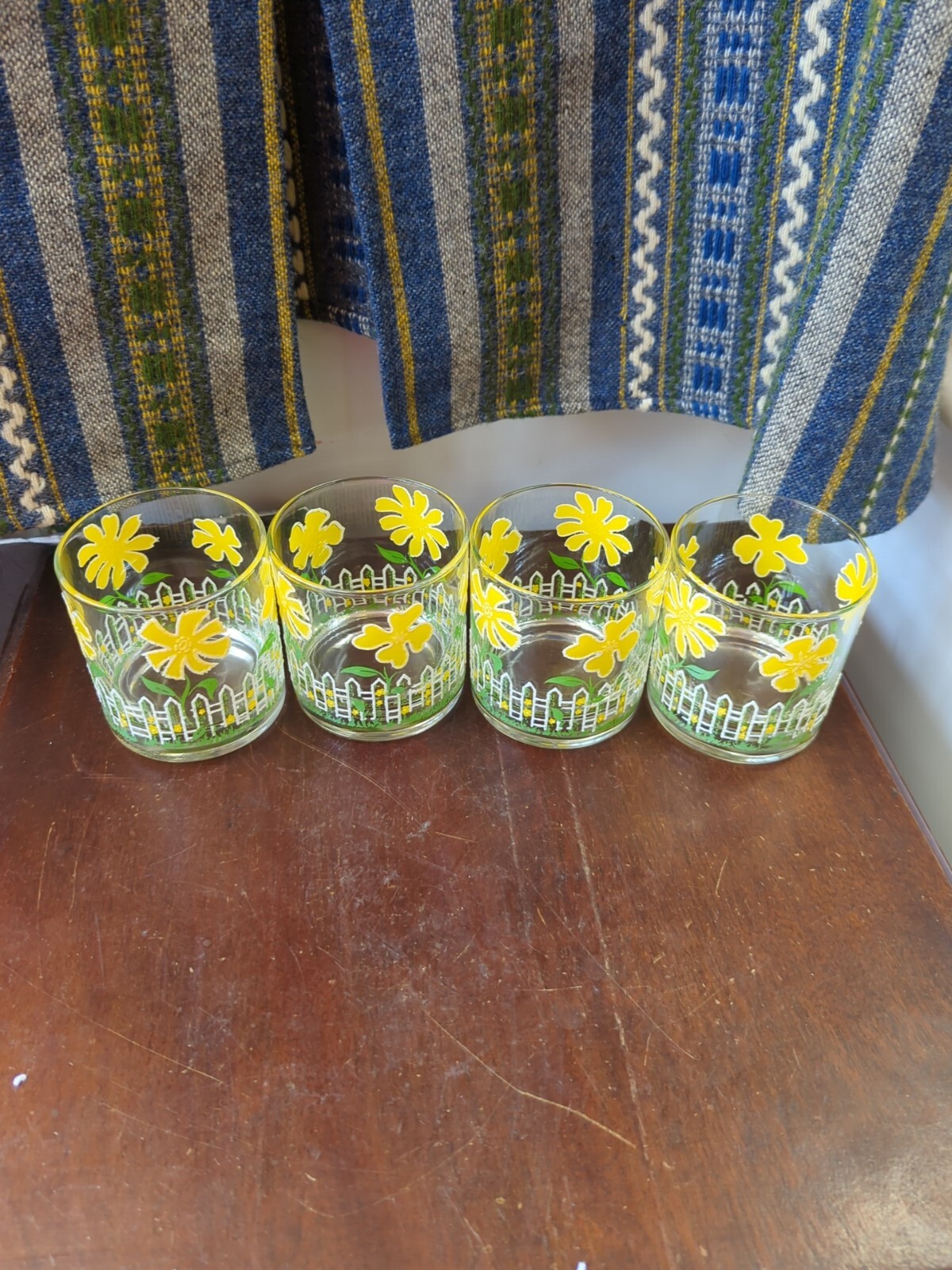 Vintage MCM Culver Daisy & Picket Fence Set 4 Highball Glasses Glass Set Vintage MCM Culver Daisy & Picket Fence Set 4 Highball Glasses Glass Set