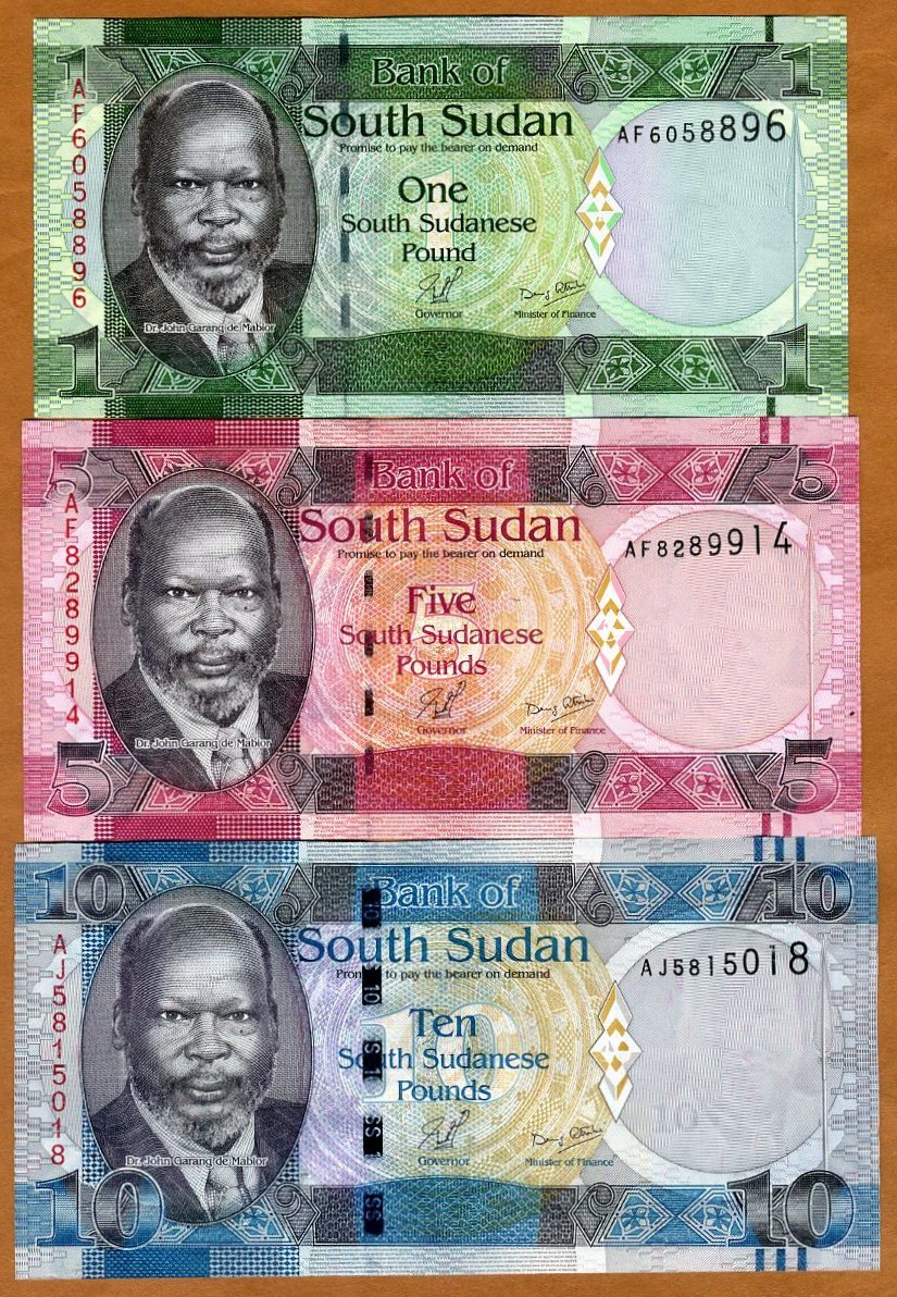 SET South Sudan, 1;5;10 Pounds, 2011, Pick 5-6-7, UNC