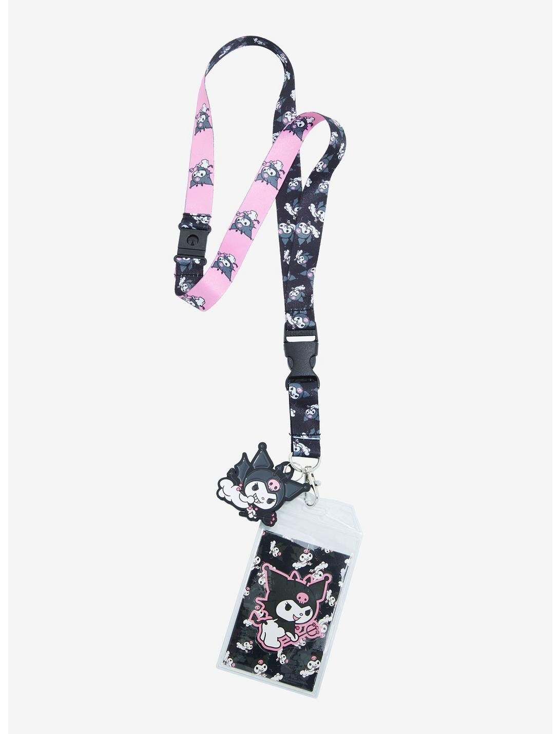 Sanrio Hello Kitty Kuromi Devil Enamel Charm Pink Black Lanyard ID holder Sanrio Hello Kitty Kuromi Devil Enamel Charm Pink Black Lanyard ID holder