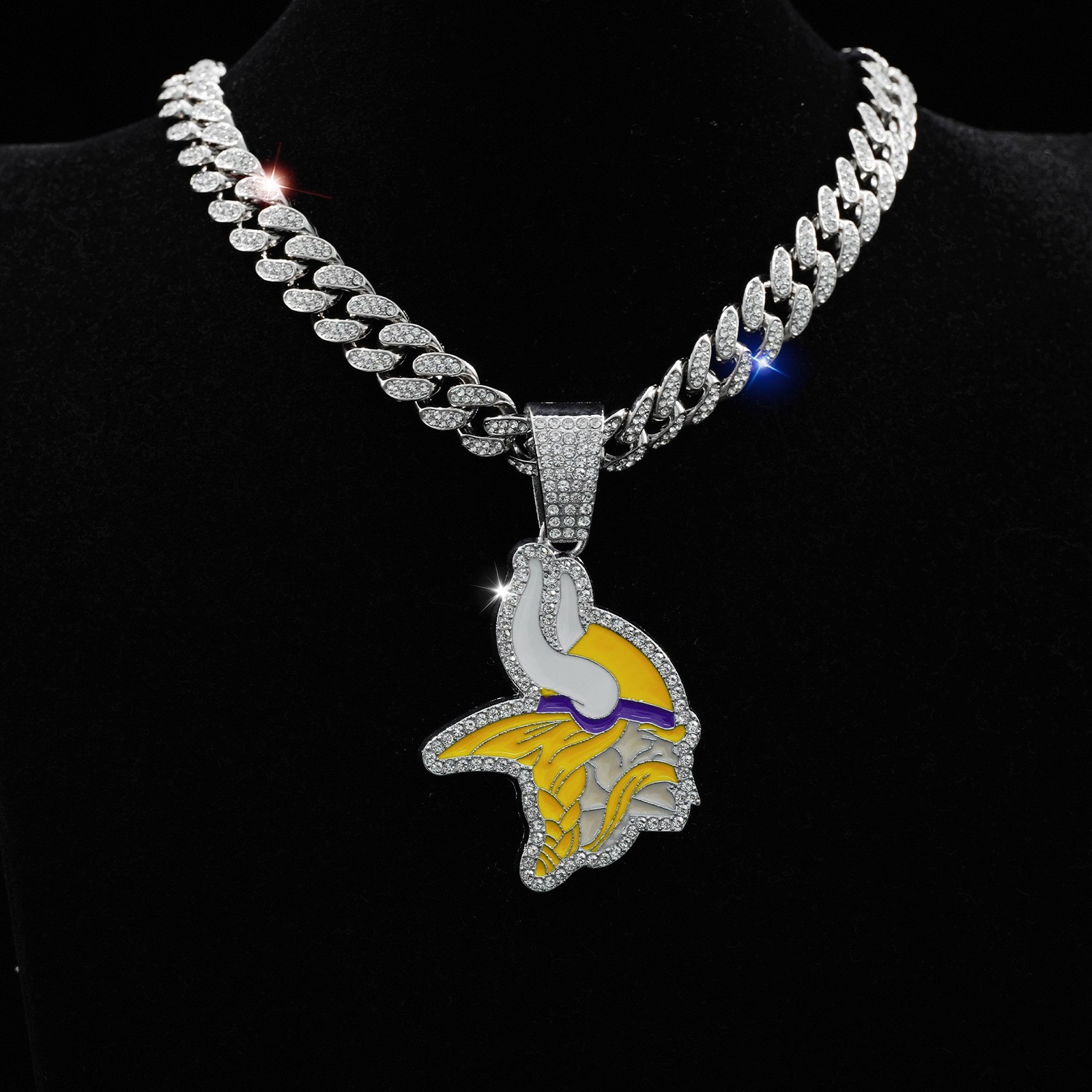 20in Minnesota Vikings NFL GEM Silver Chain Pendant NECKLACE Bling Hip Hop 20in Minnesota Vikings NFL GEM Silver Chain Pendant NECKLACE Bling Hip Hop