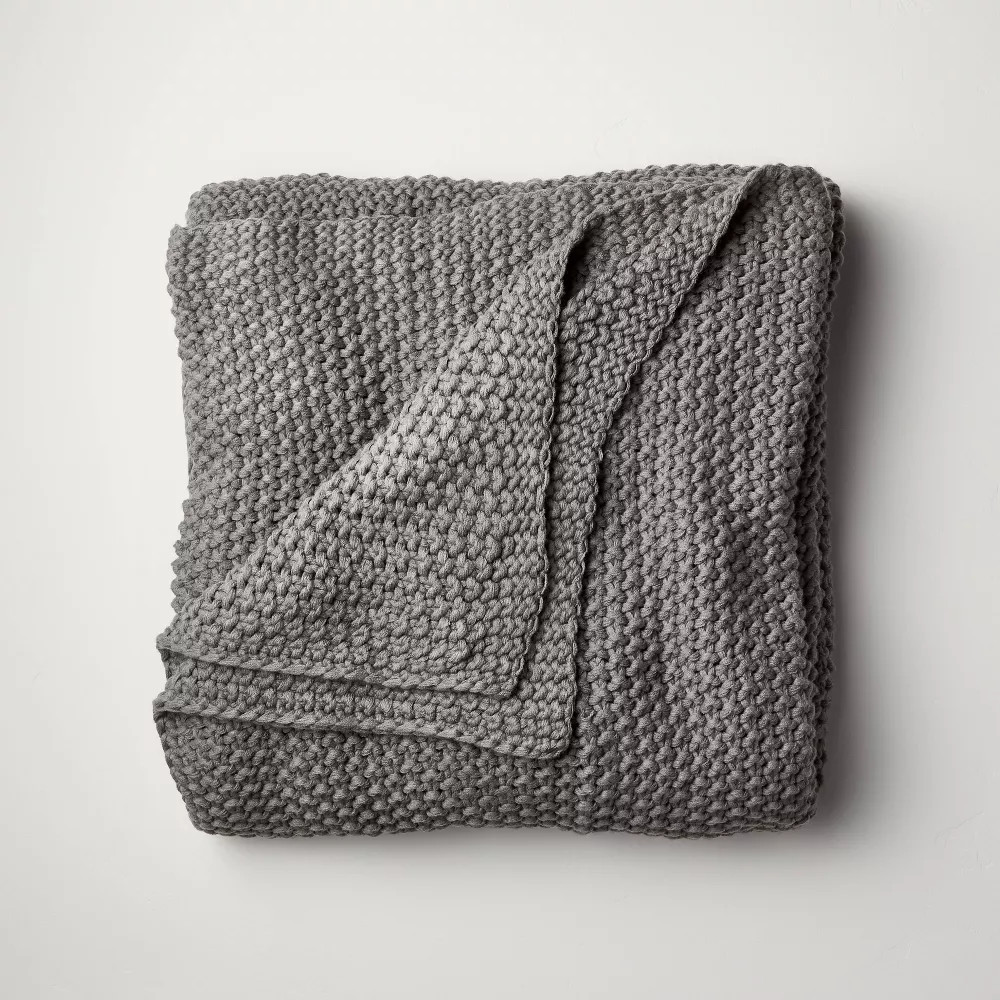 Casaluna King Size Chunky Sweater Knit Bed Blanket Dark Gray 108\