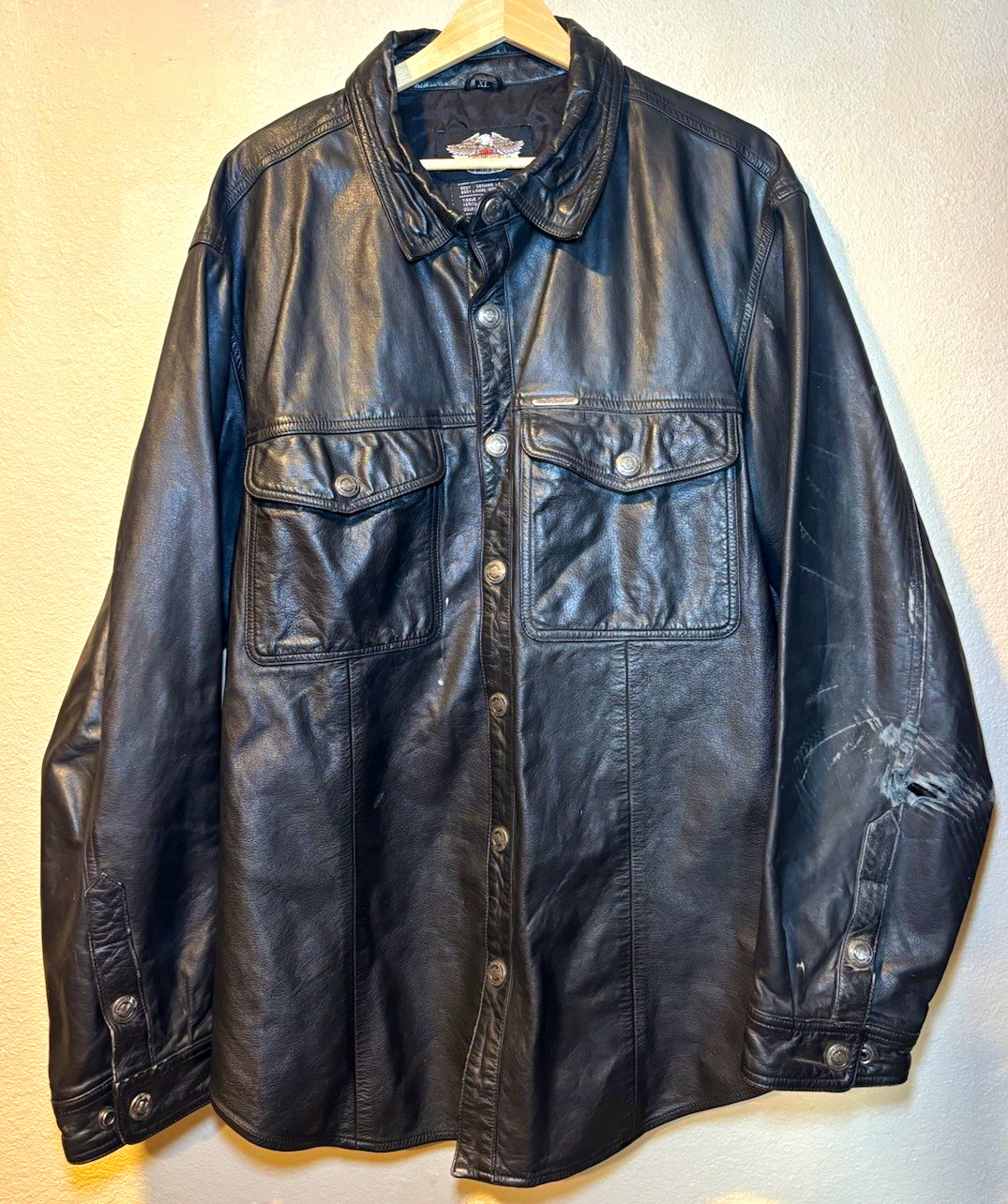 Vtg Harley Davidson Leather Shirt Jacket Shacket Mens XL Black American Legend Vtg Harley Davidson Leather Shirt Jacket Shacket Mens XL Black American Legend
