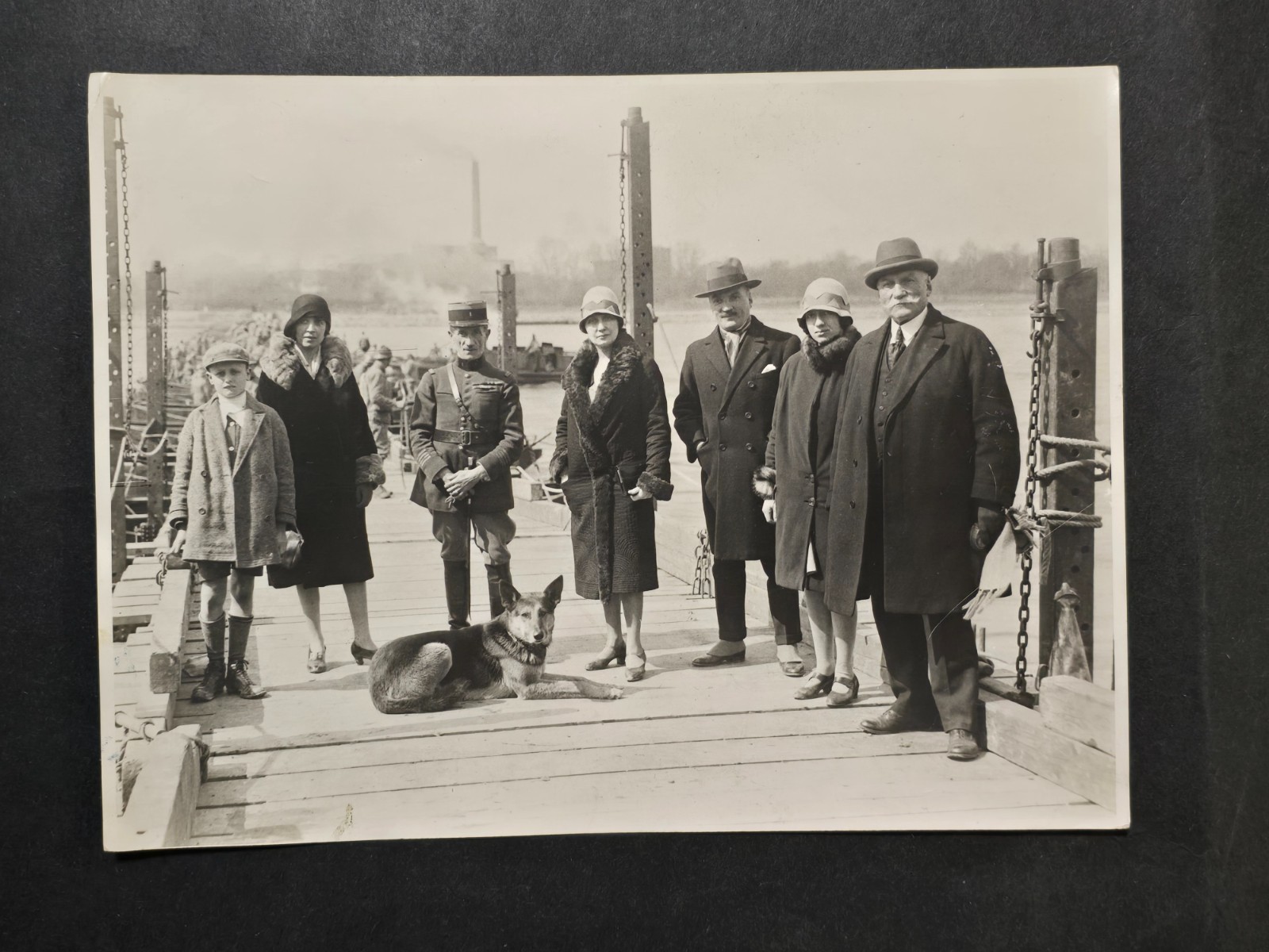 1929 French Occupation Military Army Officer Family German Shepherd River Photo