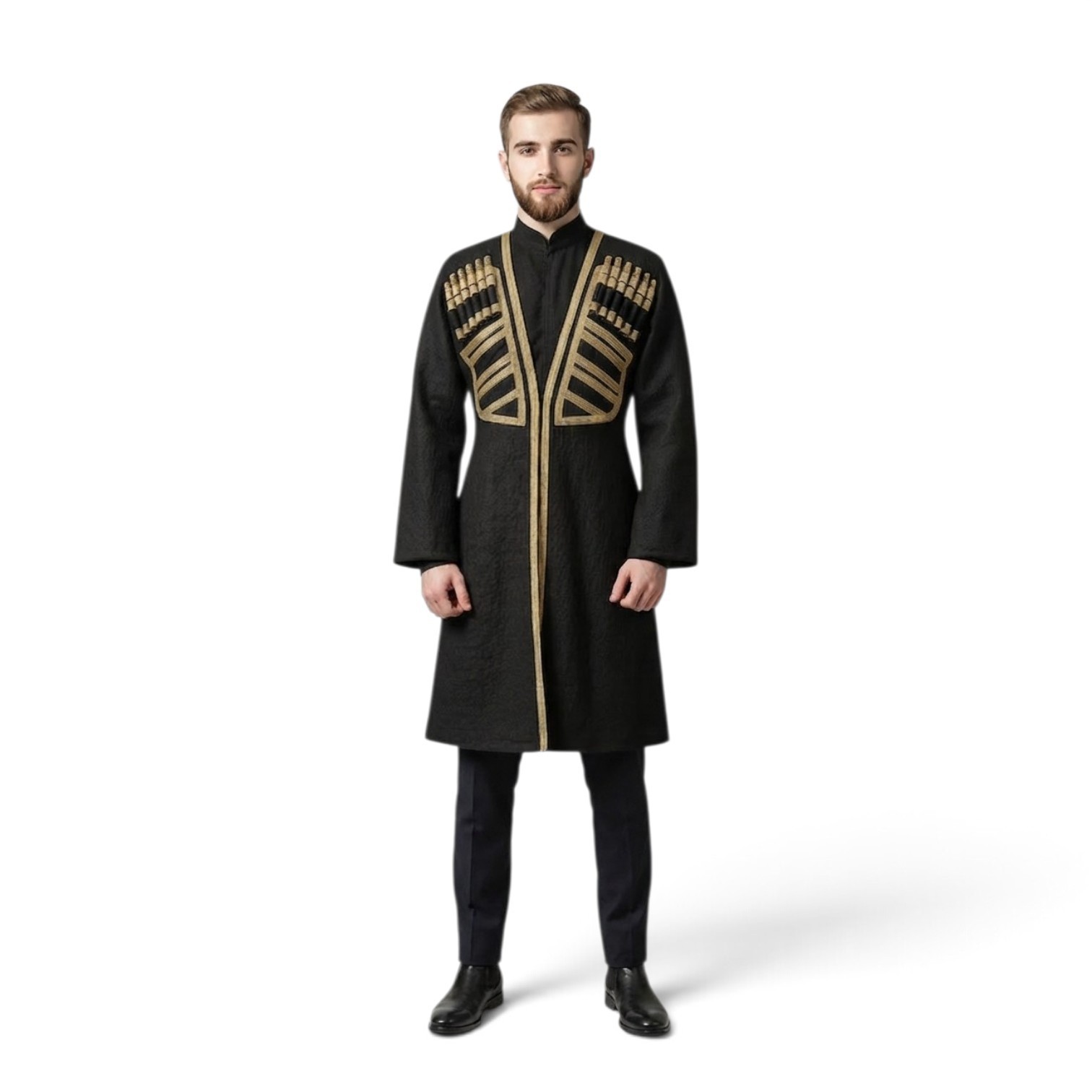 Mens Georgian Chokha Traditional Caucasus Coat Historical Military Costume Black