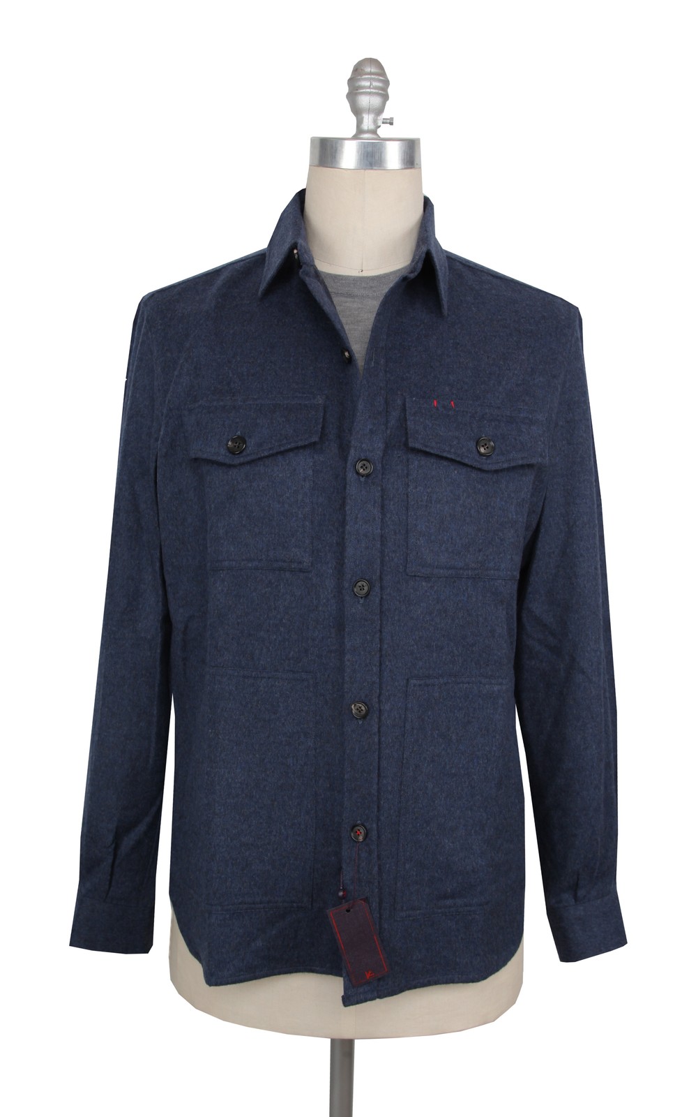 $1995 Isaia Blue Solid Wool Blend Overshirt - (IS429264)