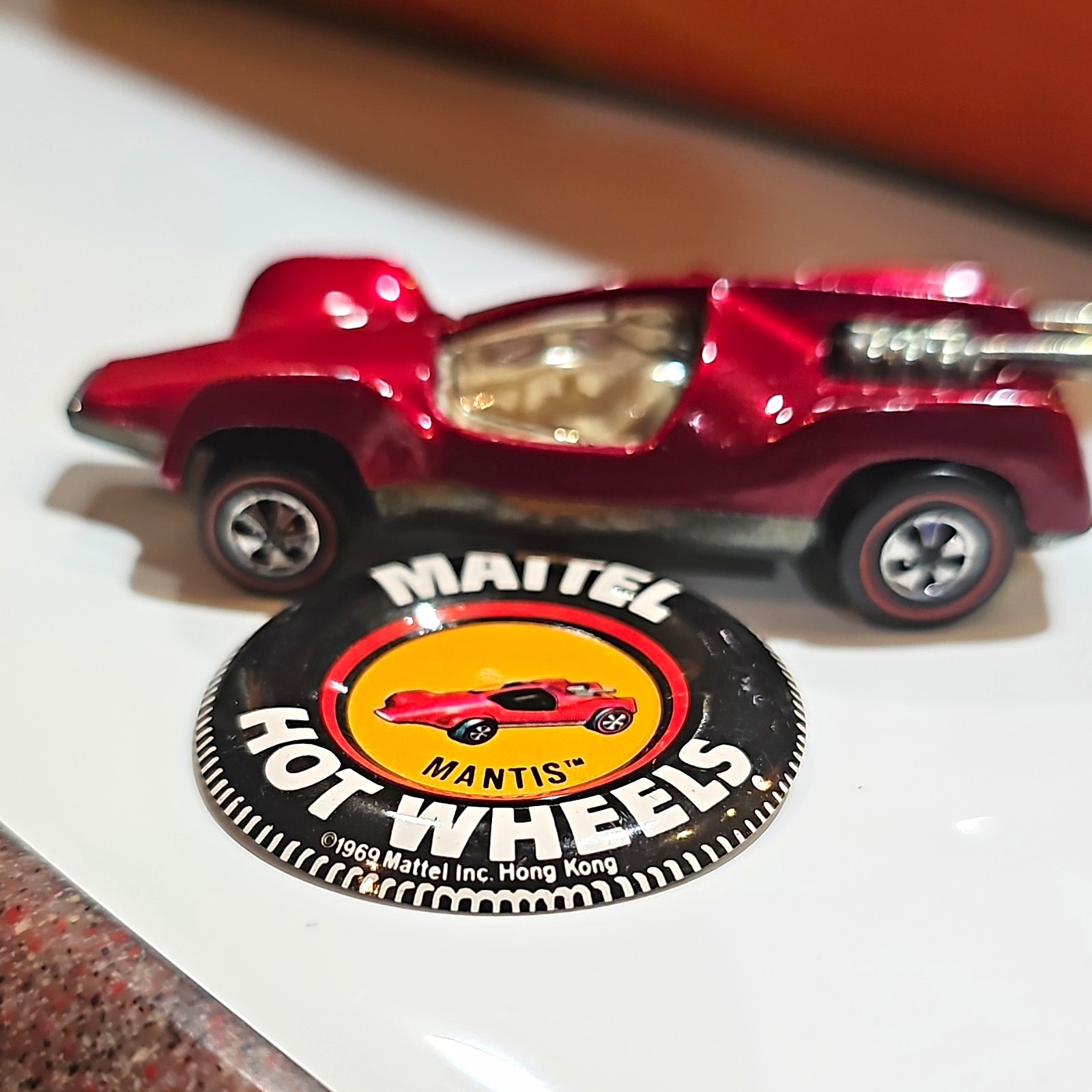 Vintage Hot Wheels Redline MANTIS 1970 Red USA Base Clear Canopy EX+ With Button