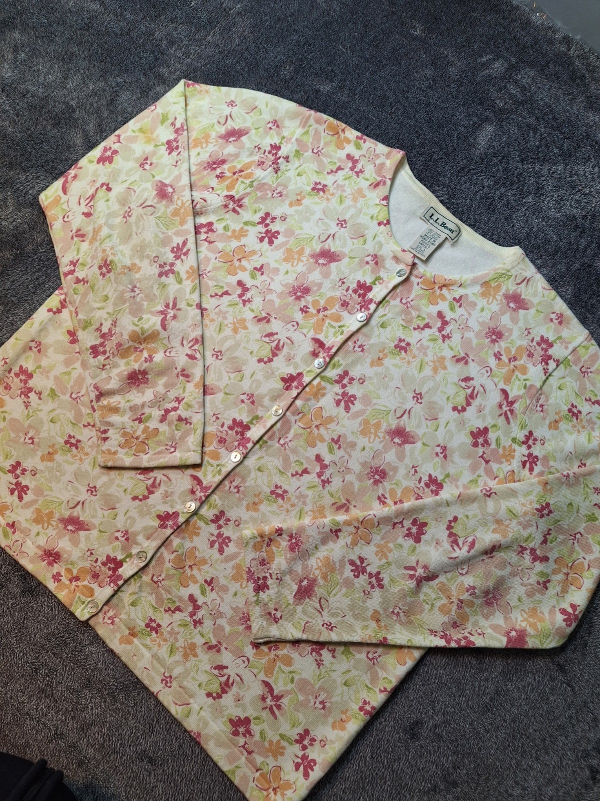 VTG L.L. Bean Button Up Cardigan Sweater Womens L Pink Floral Coquette Grama VTG L.L. Bean Button Up Cardigan Sweater Womens L Pink Floral Coquette Grama