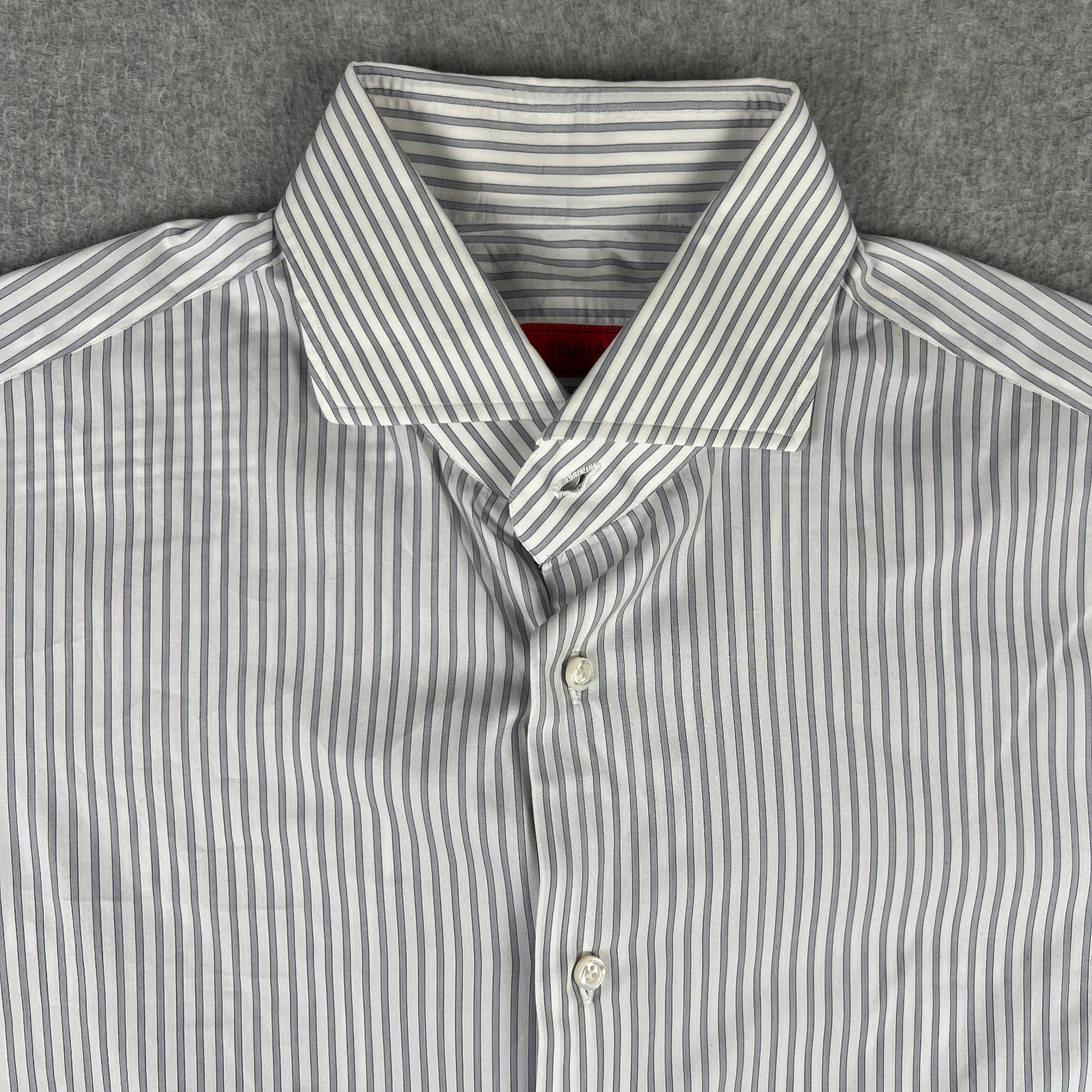 ISAIA Napoli Striped Long Sleeve Button Shirt Mens 15.5 / 39 Grey White Italy