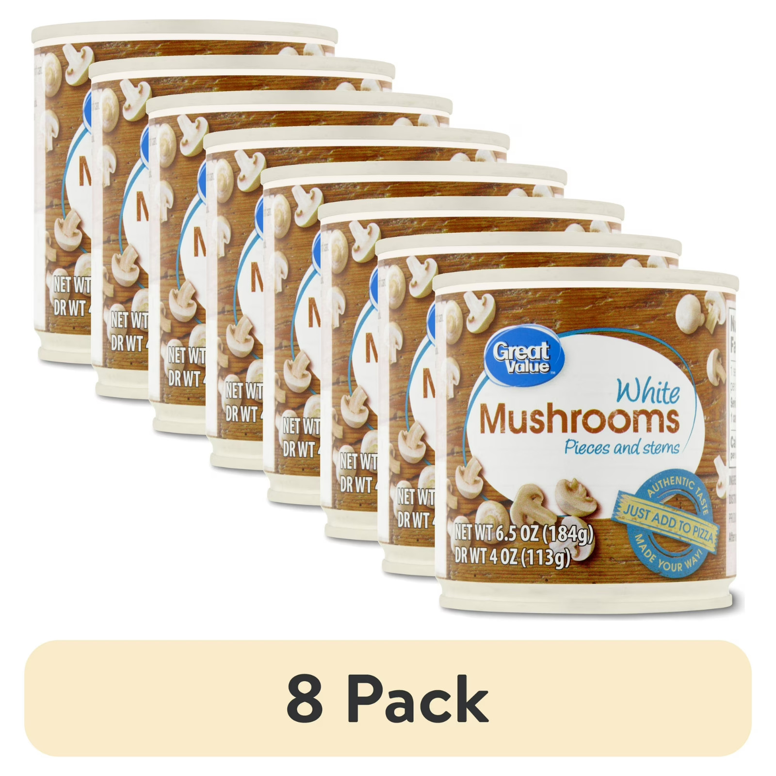 (8 pack) Great Value White Mushrooms Pieces and Stems, 6.5 oz (8 pack) Great Value White Mushrooms Pieces and Stems, 6.5 oz