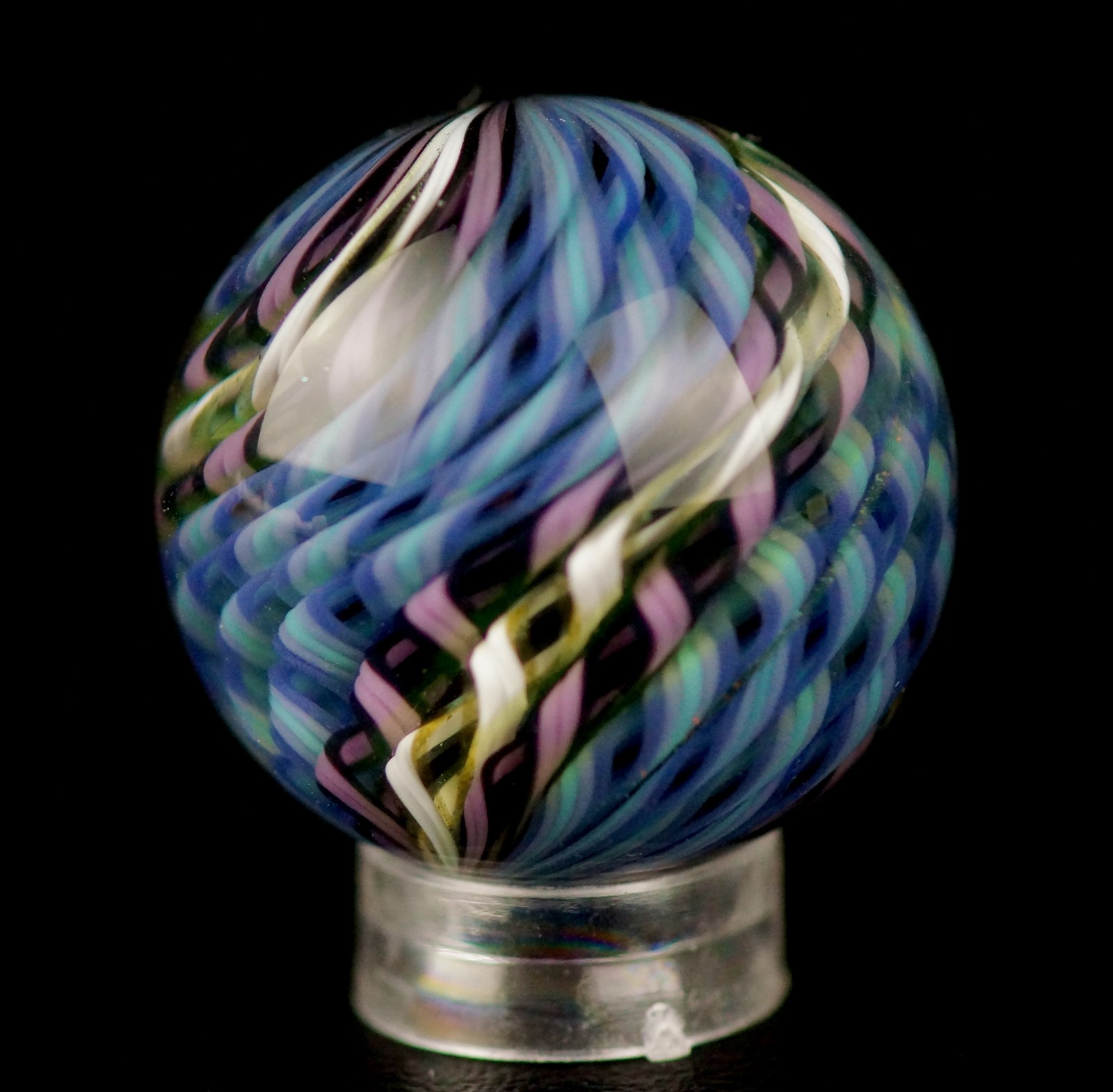 Bryan Trillas Glass Marble/Filigree 14 Cane Pattern/UV/Blues & Purple/1.0-1.1in Bryan Trillas Glass Marble/Filigree 14 Cane Pattern/UV/Blues & Purple/1.0-1.1in