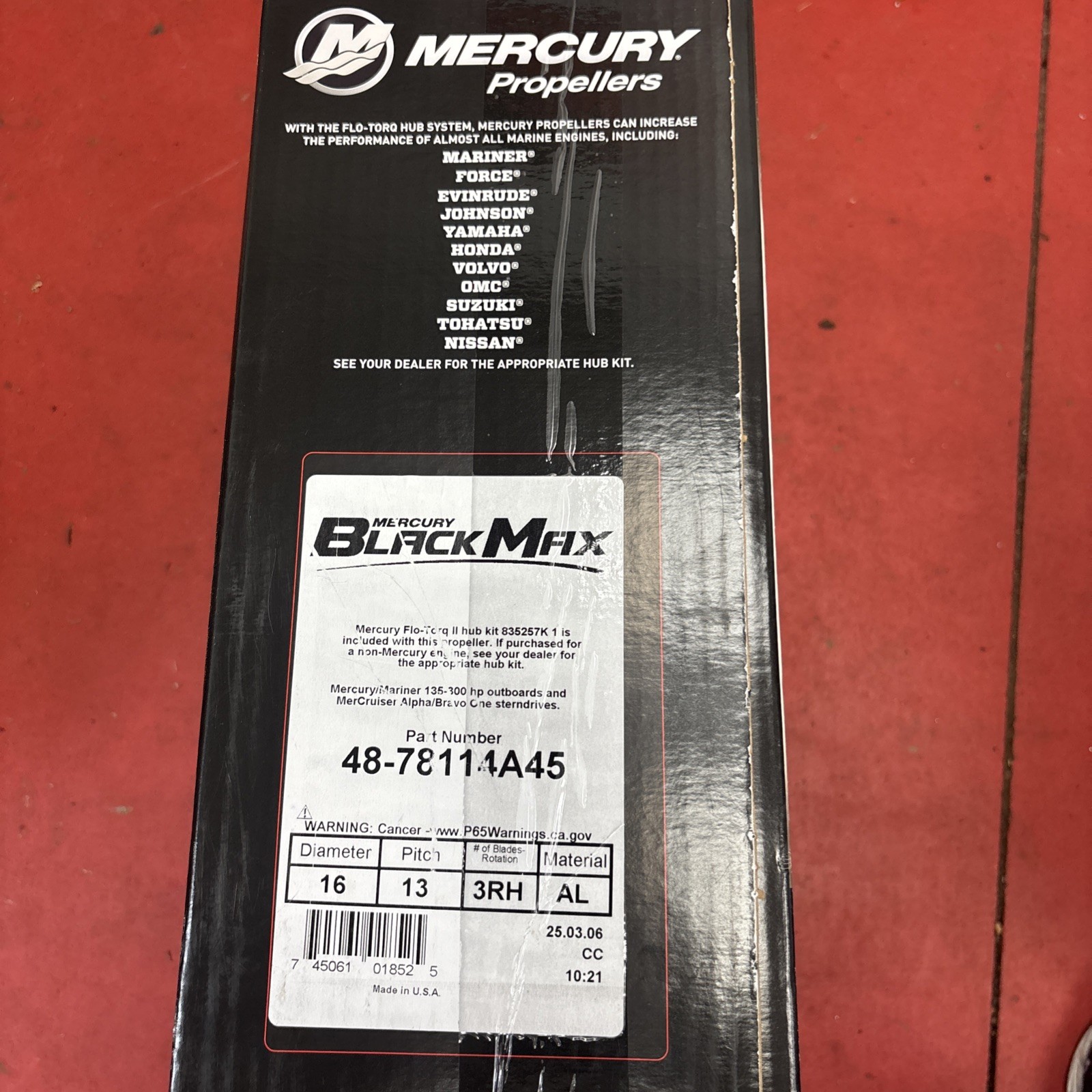 Mercury Mercruiser New OEM Propeller 16x13 Prop 48-78114a45 16 dia x 13Pitch