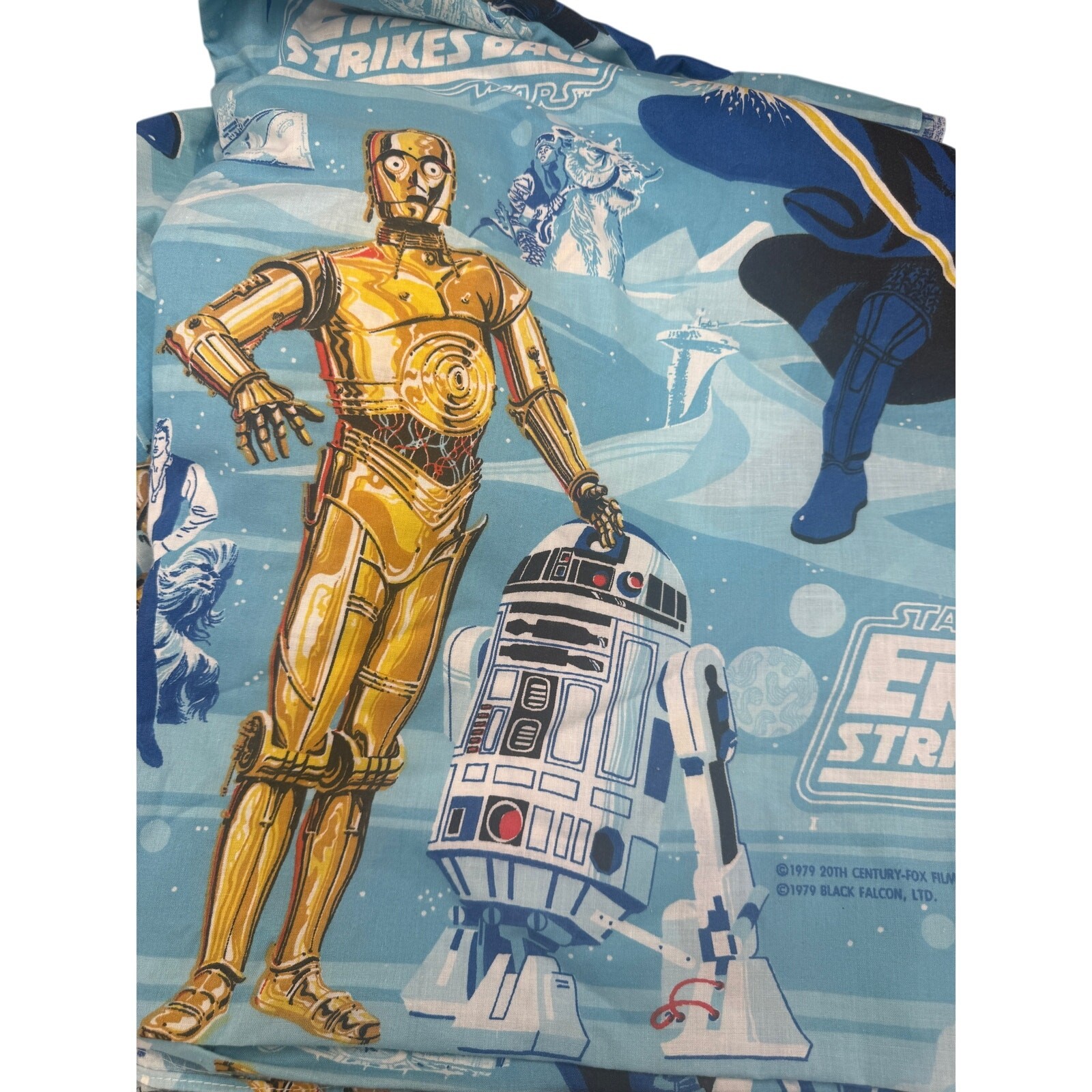 Vintage 1979 Star Wars Empire Strikes Back Flat Fitted Twin Sheet Set Blue
