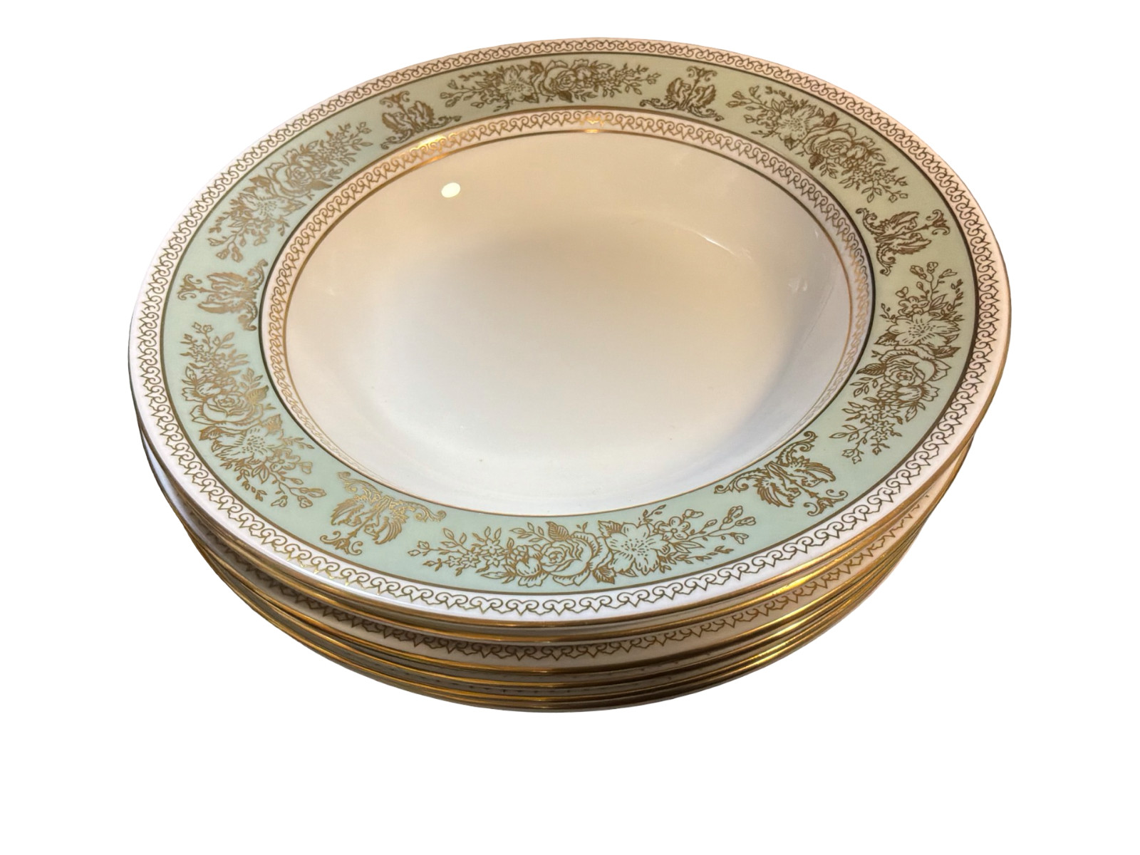 Six Wedgwood Gold Columbia Sage Green 8\