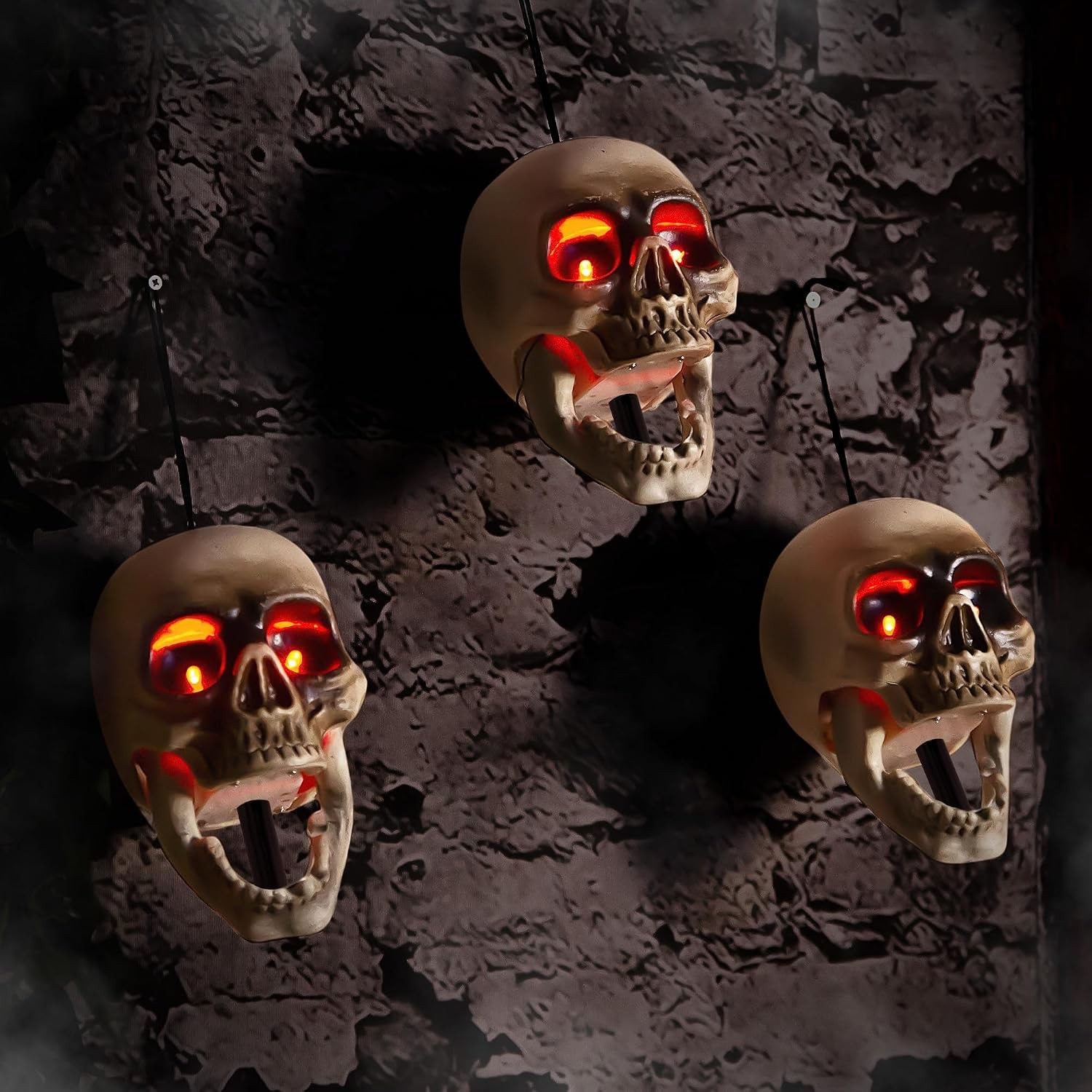 Halloween Animatronics Floating Scary Skull, Hanging Animated Decorations, Pathw