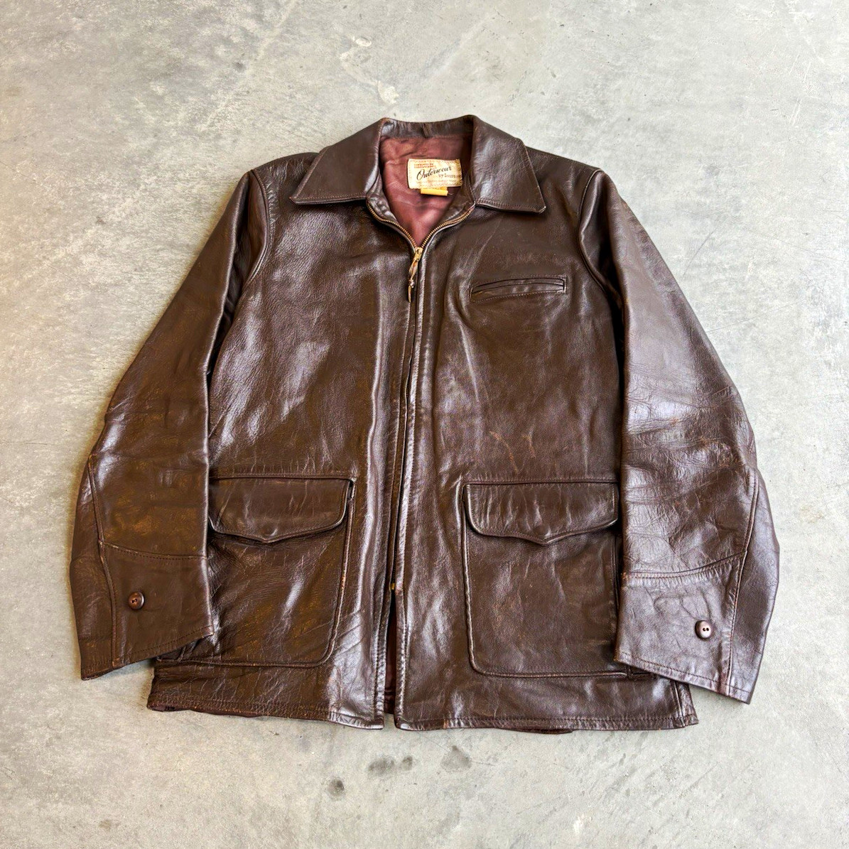 VTG 50s Hercules Outerwear by Sears Brown Horsehide Lined Zip Leather Jacket 42