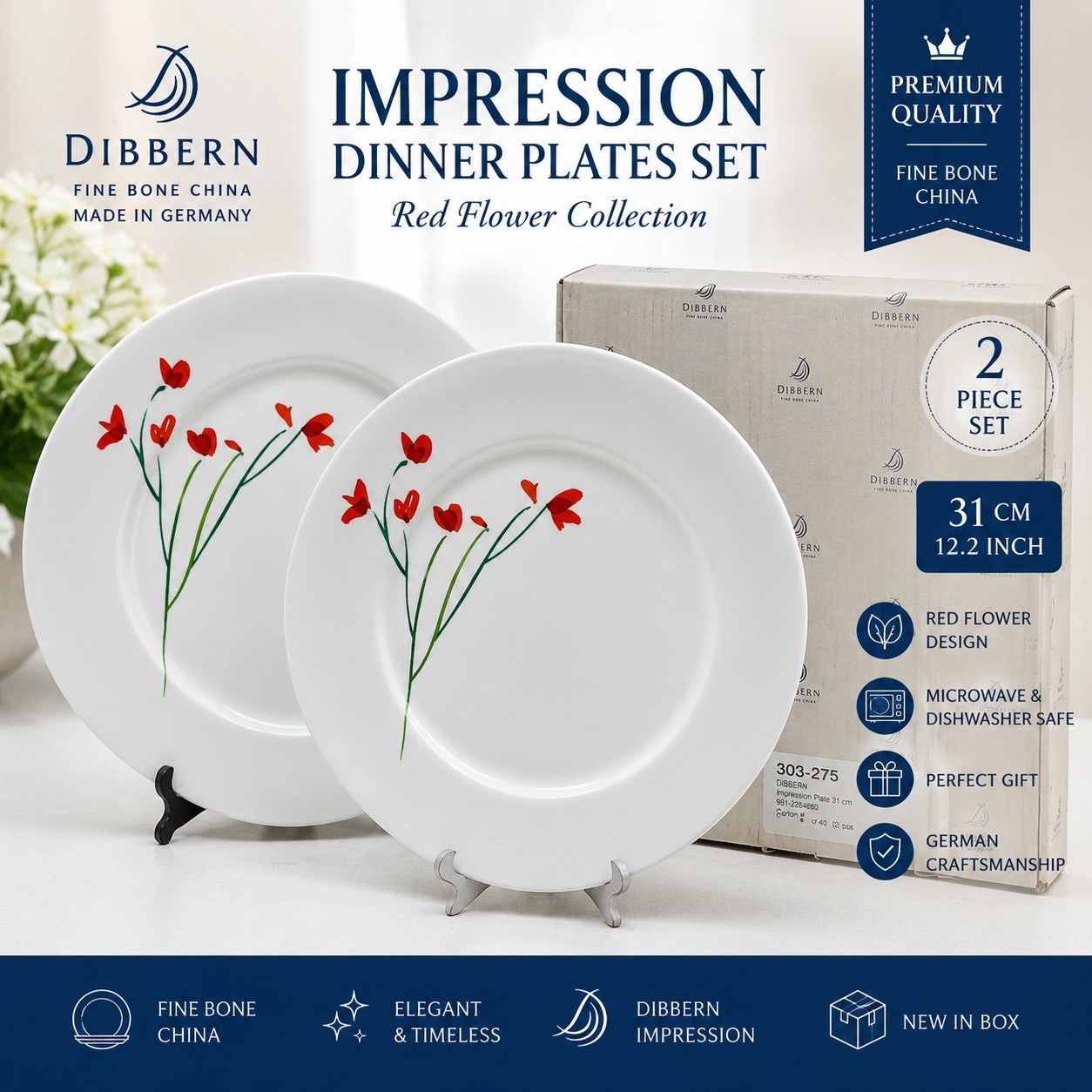 DIBBERN Impression 31cm Dinner Plates Set of 2 Fine Bone China Germany NEW