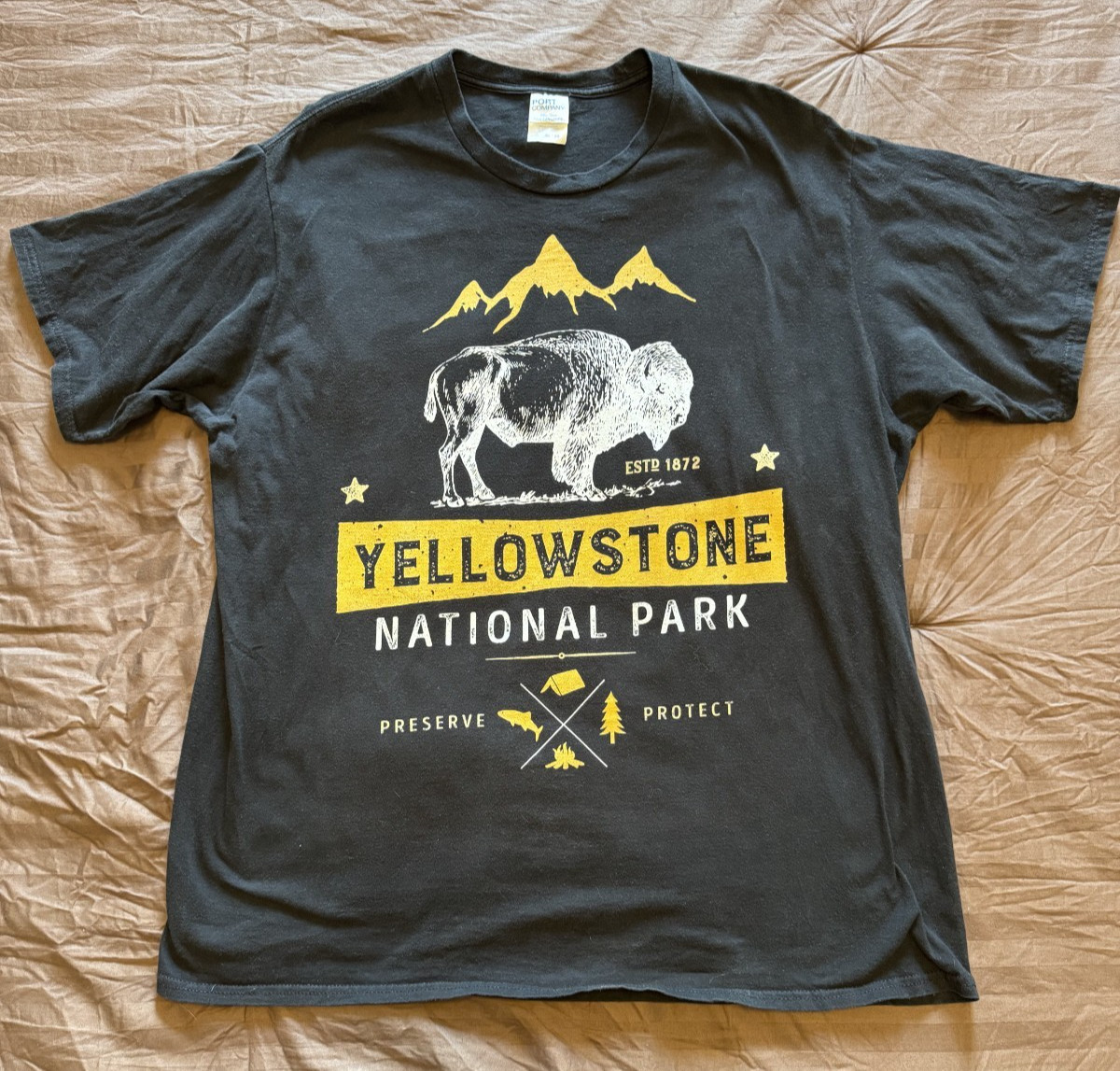 Yellowstone National Park Shirt T Shirt Buffalo Bison Mens XL Black, Excellent
