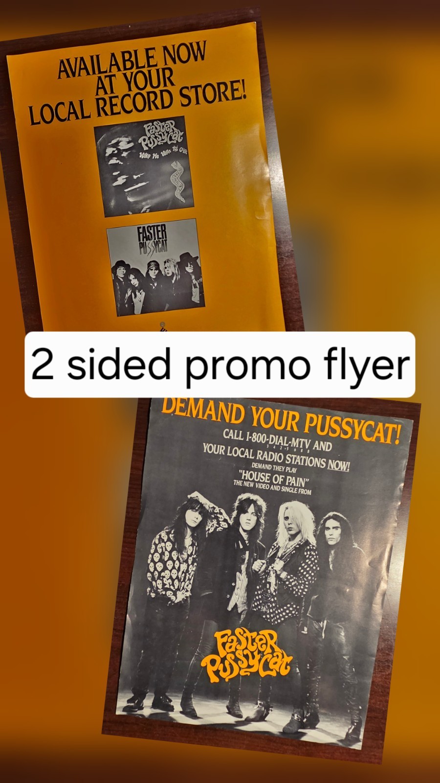Vintage 1990 FASTER PUSSYCAT Providence Civic Center Concert Flyer Promo 2 Sided