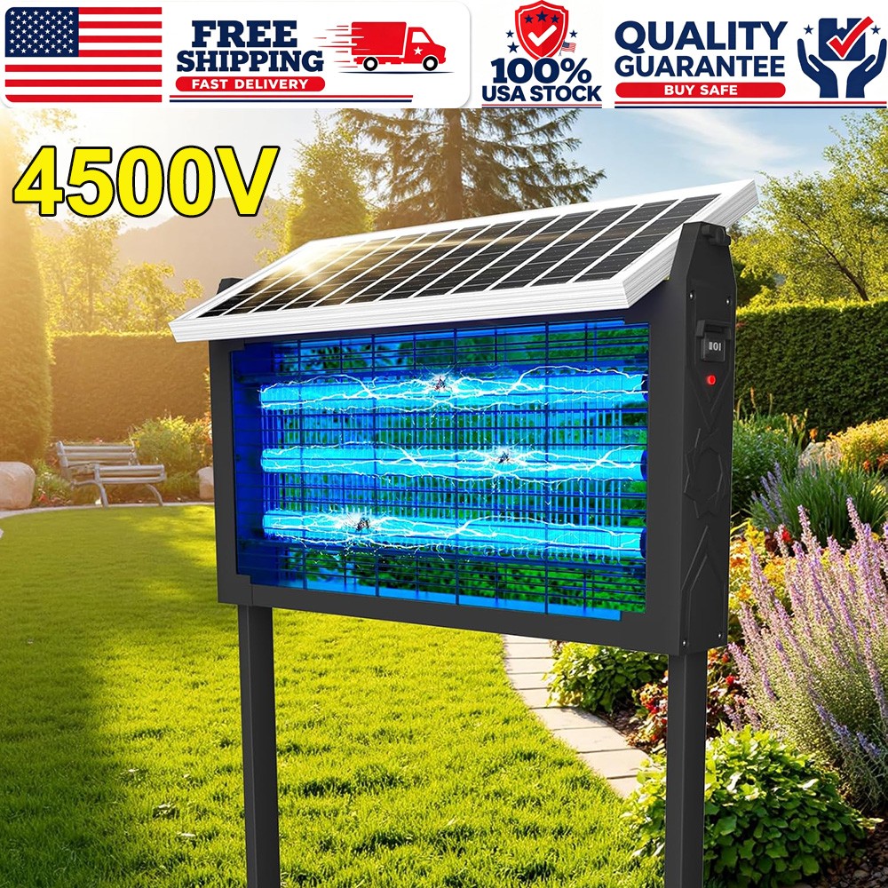 Solar Bug Zapper Outdoor Mosquito Zapper 4500V Waterproof Rechargeable Fly Trap