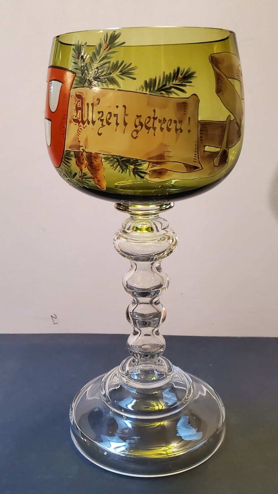 Antique Bohemian Moser Style Goblet Enamel Radstadt Austria ALLZEIT GETREU