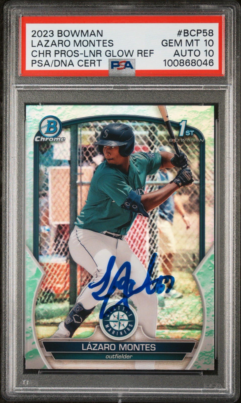 Lazaro Montes Signed 2023 Bowman Chrome Lunar Glow Refractor PSA 10/10 LOW POP
