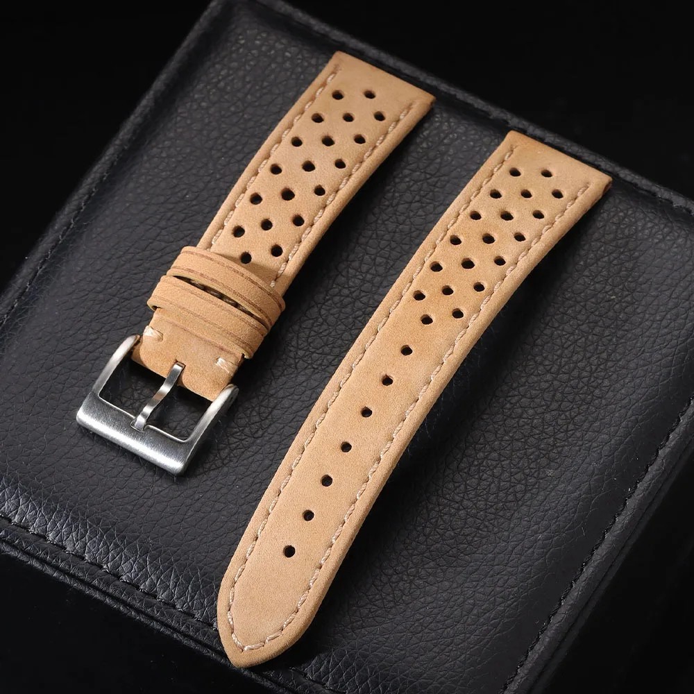 18mm 20mm 22mm Cowhide Leather Strap Soft Breathable Retro Wristband