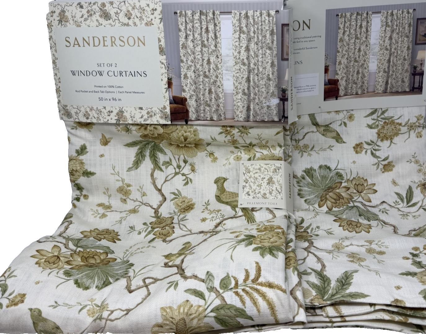 New Sanderson Pillemont Toile Floral Bird Cotton Drapes 50\