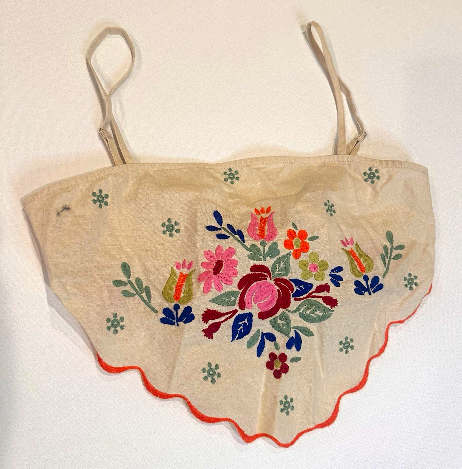 Fab’rik Boho Concert Festival Embroidered Floral Tie Back Crop Top Size M