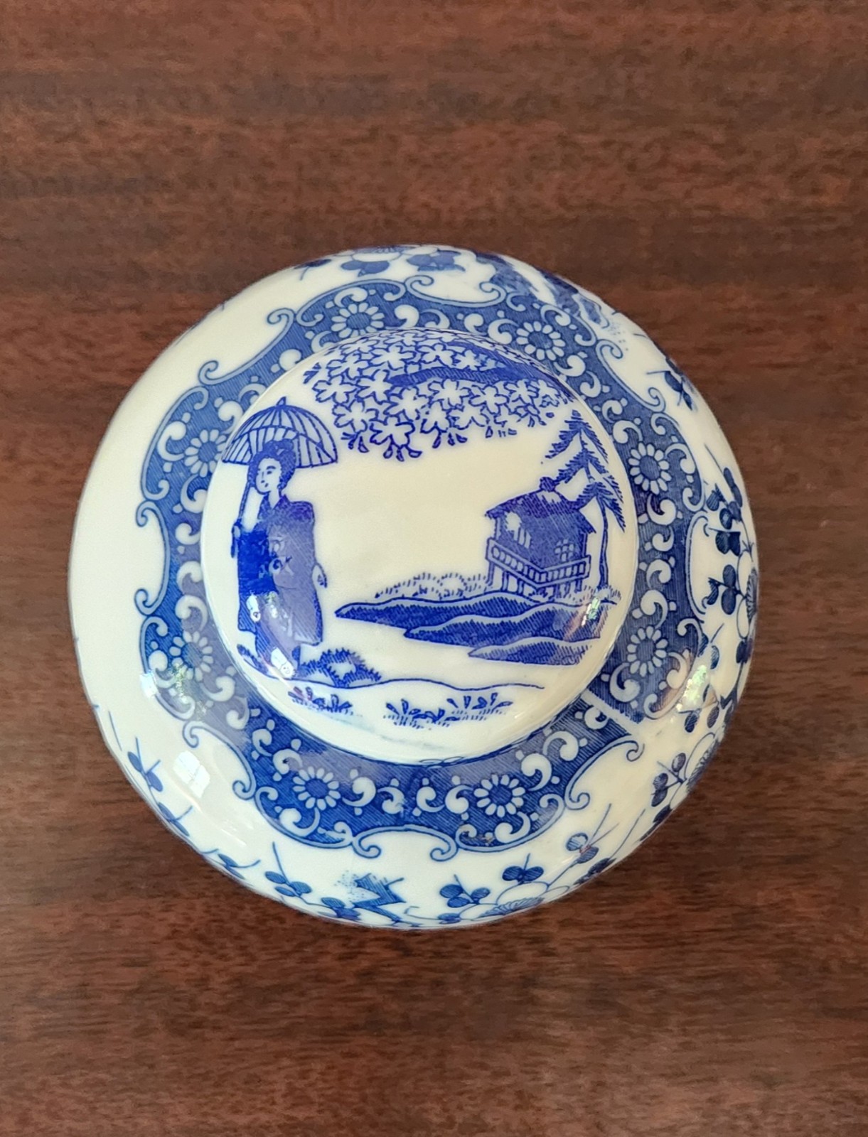 Vintage Cobalt Blue And White Urn Ginger Jar Featuring Cherry Blossoms Vintage Cobalt Blue And White Urn Ginger Jar Featuring Cherry Blossoms