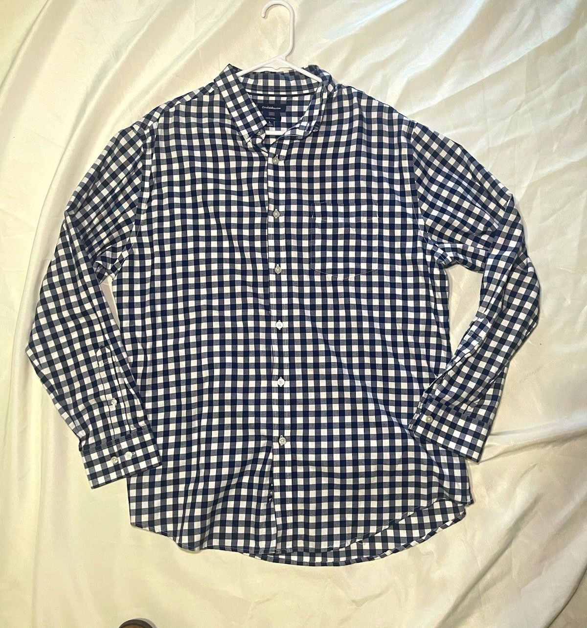 Croft & Barrow Men\'s L Blue/White Check Long Sleeve Button-Up Shirt Easy Care