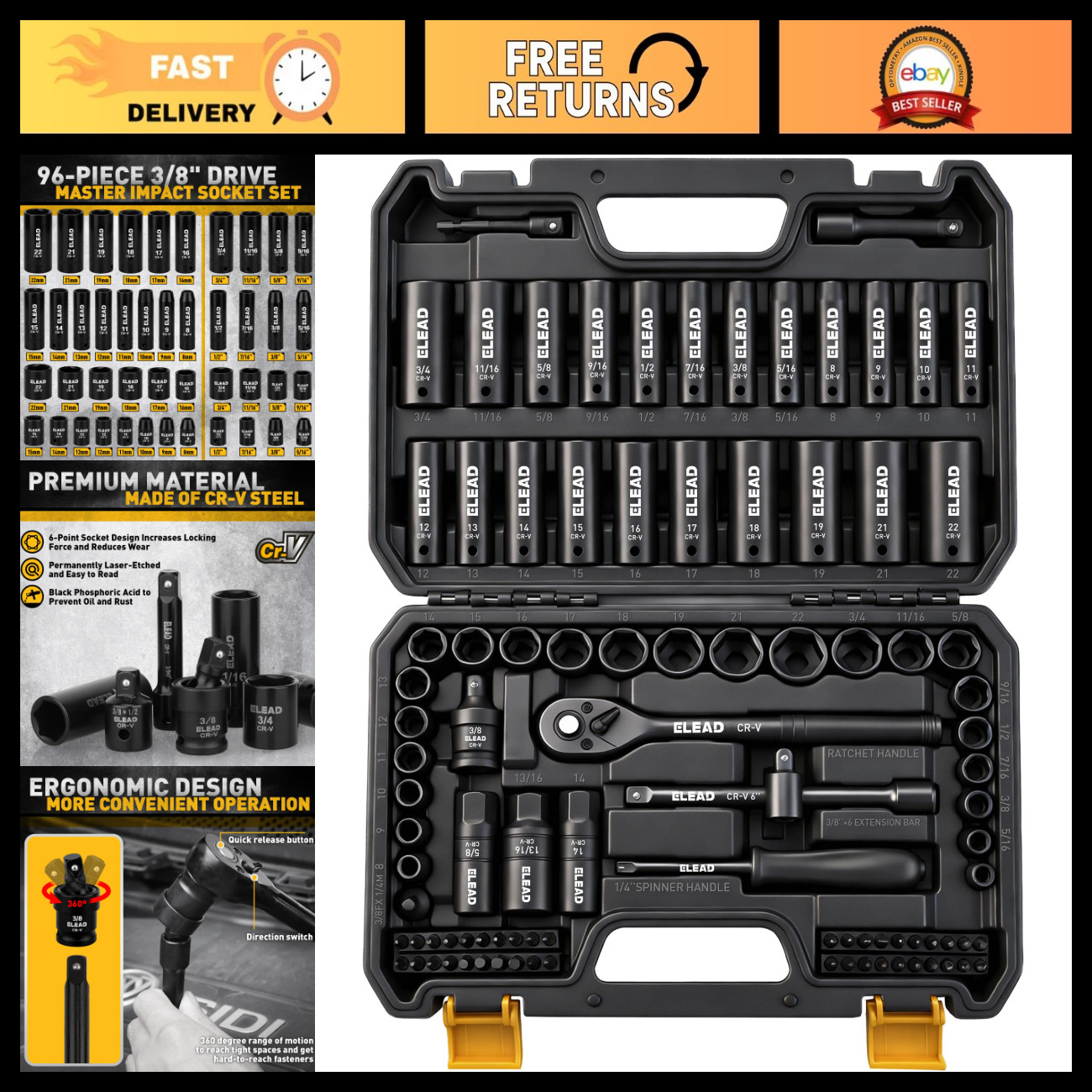 96-Piece Impact Socket Set 3/8\