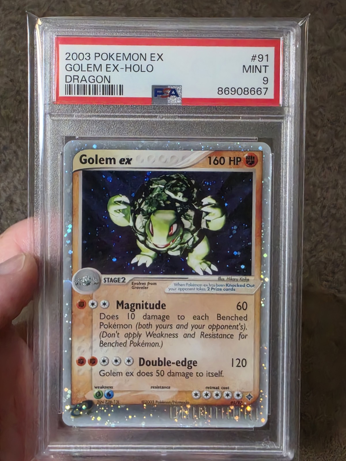 2003 POKEMON EX DRAGON #91 GOLEM EX-HOLO PSA 9 NICE SWIRL