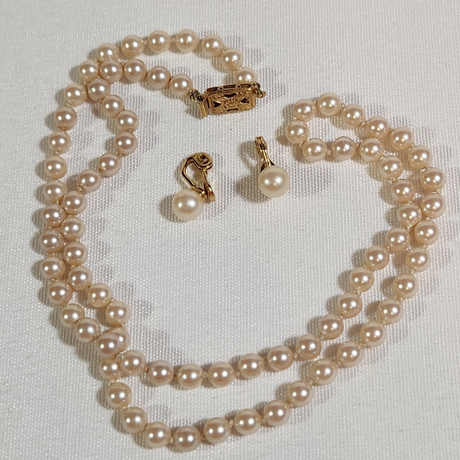 Monet Faux Pearl Necklace Clip Earrings Set Gold Tone Signed Vintage