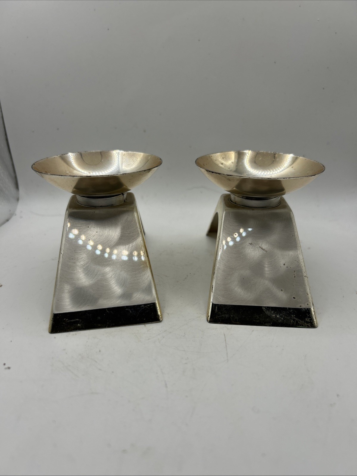 Pair Of Modernist WMF IKORA Silver Plated Candlestick Holders