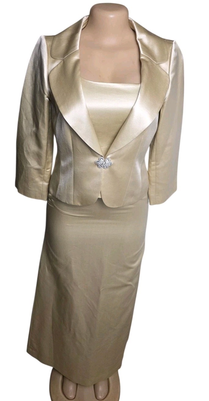 Vintage Ann Taylor Satin Gold 3 Piece Skirt Suit Women 0 Mother Of Bride Formal Vintage Ann Taylor Satin Gold 3 Piece Skirt Suit Women 0 Mother Of Bride Formal